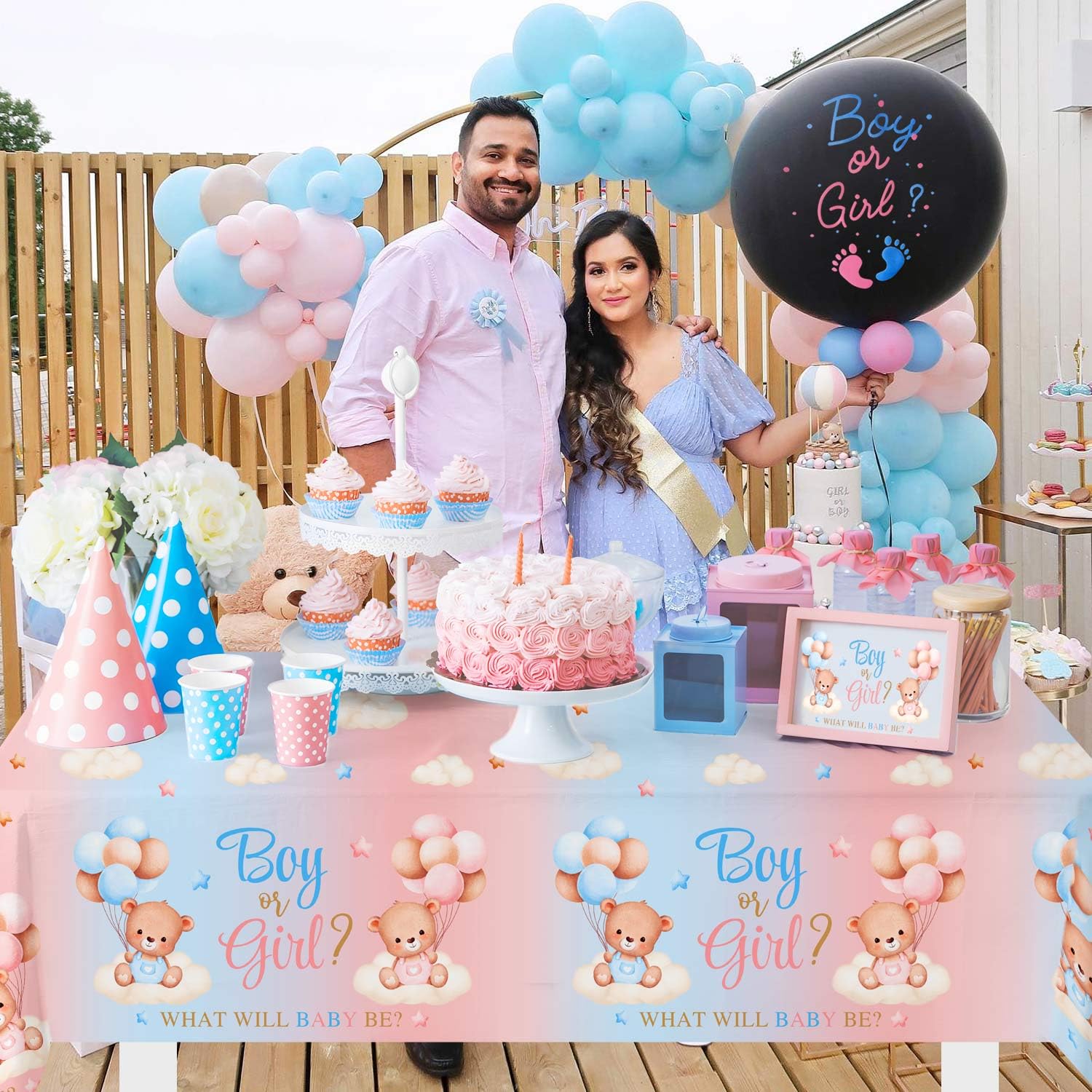 Heboland 2 Pack Bear Gender Reveal Table cloth - Image 2