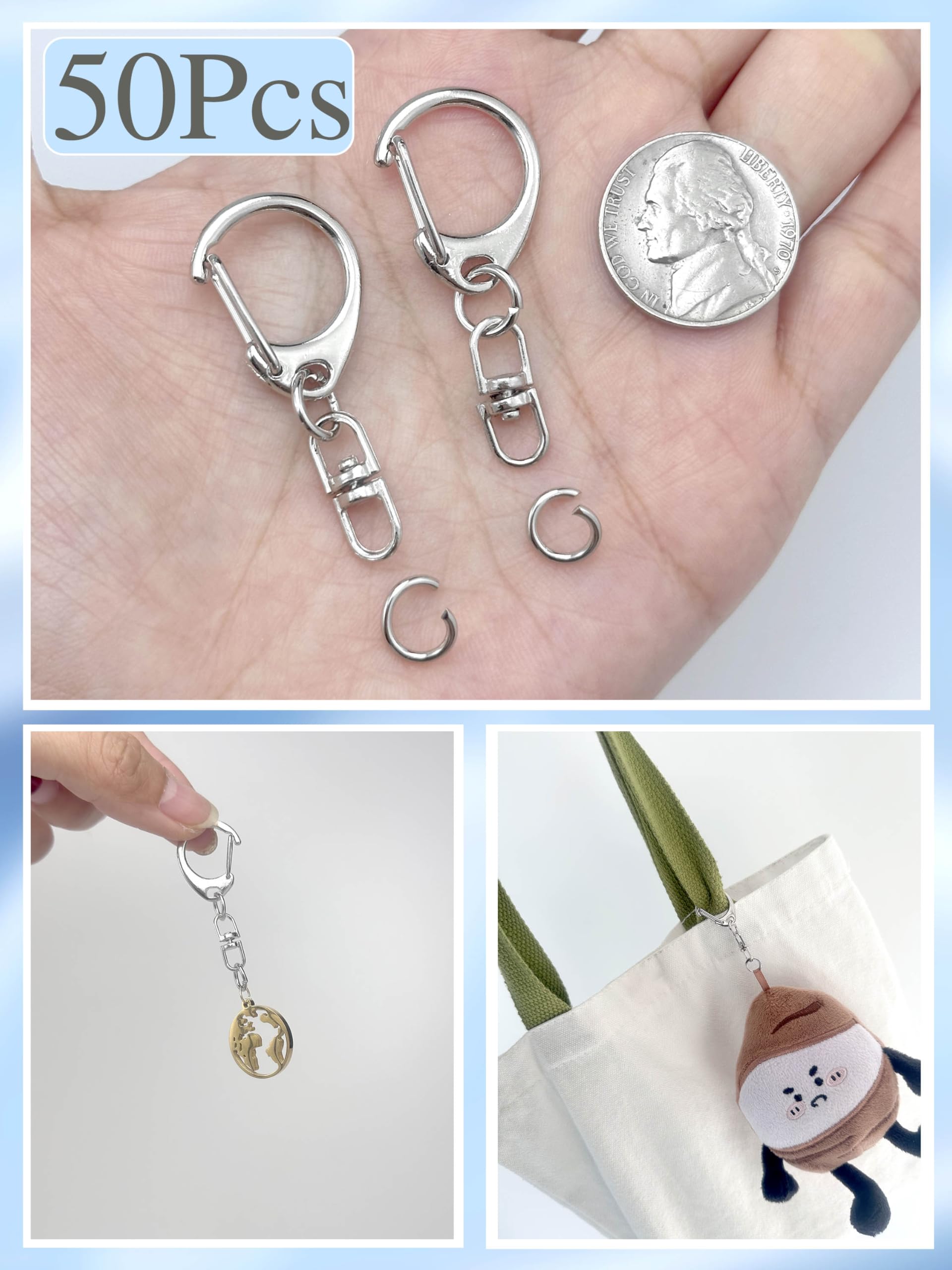 Evnlo 50Pcs Keychain Clip Swivel Snap Hooks,Lobster Claw Clasps