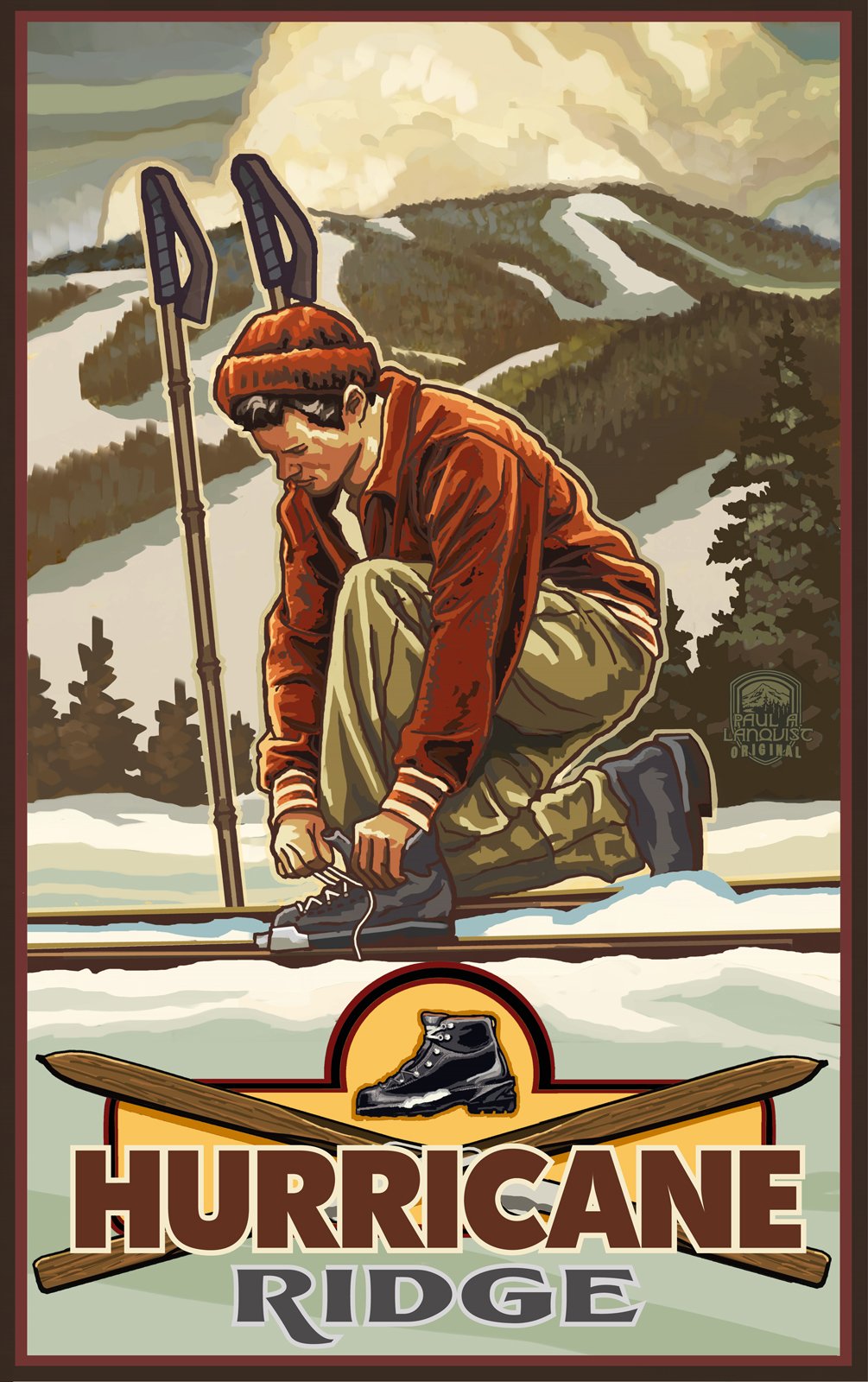 Northwest Art MallHurricane Ridge Classic Binding Skier Unframed Poster Print by Paul A. Lanquist, 11-Inch by 17-Inch