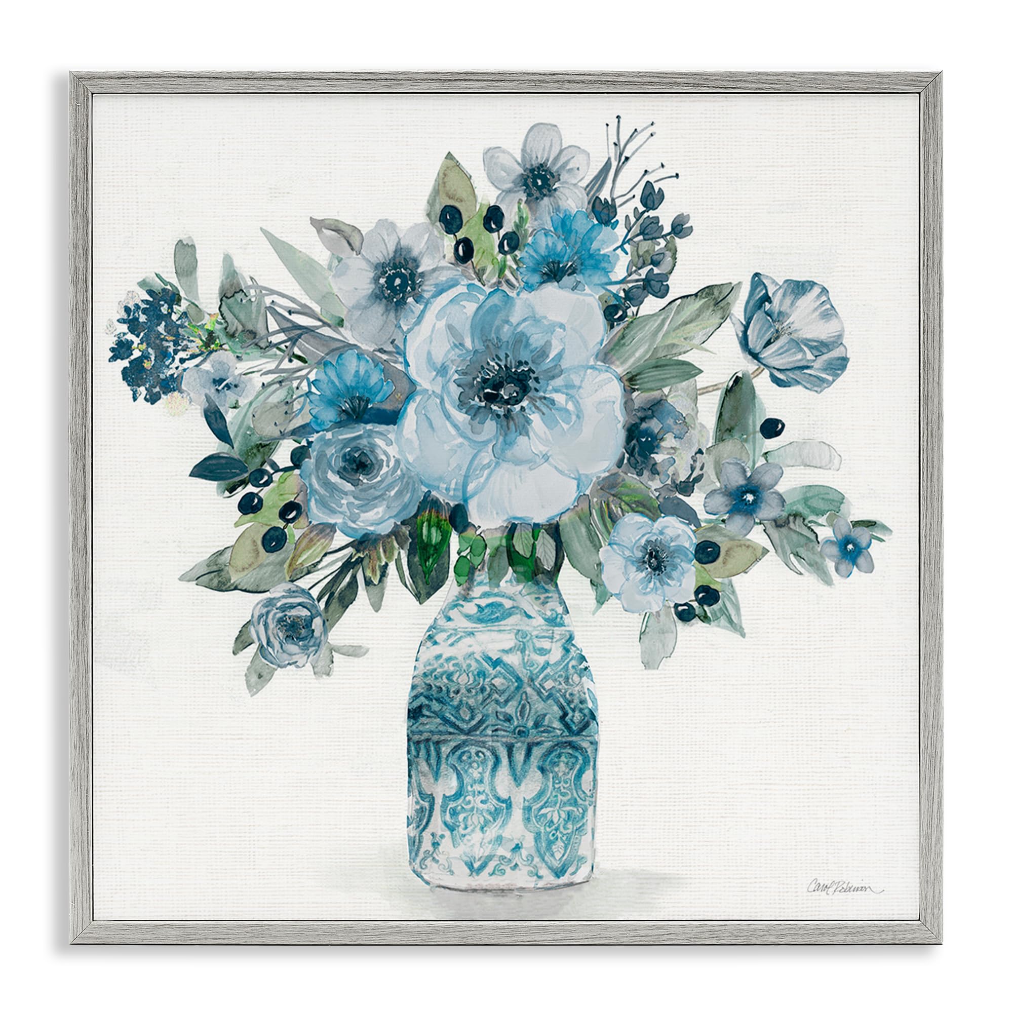 Stupell Industries Farmhouse Gray (Textured) 'Pastel Blue Botanical Bouquet'| Framed Giclee Art