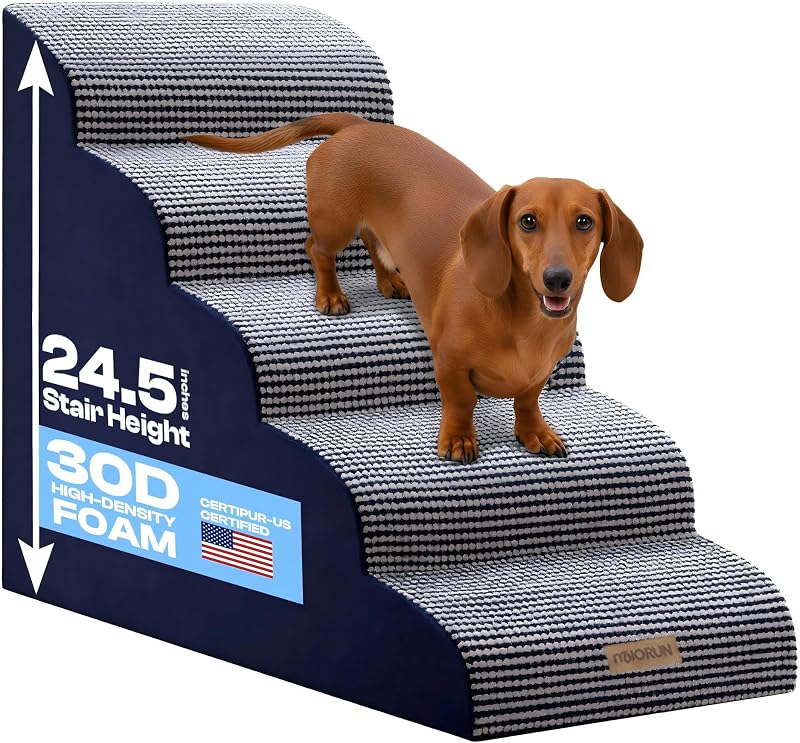 Escada para cães Miorun em espuma de alta densidade para camas altas, 5 degraus, 80,98 x 39,88 x 61,98 cm, 4,08 kg