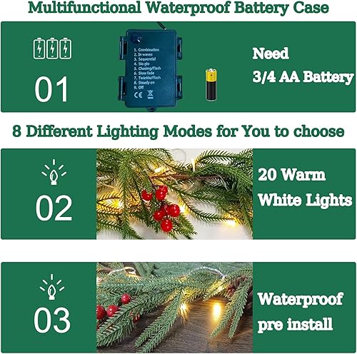 Miniatura 5 de Guirnalda de Navidad preiluminada de 6 pies con luces  Guirnalda de pino Norfolk artificial  Decoración del hogar para chimenea, escaleras,