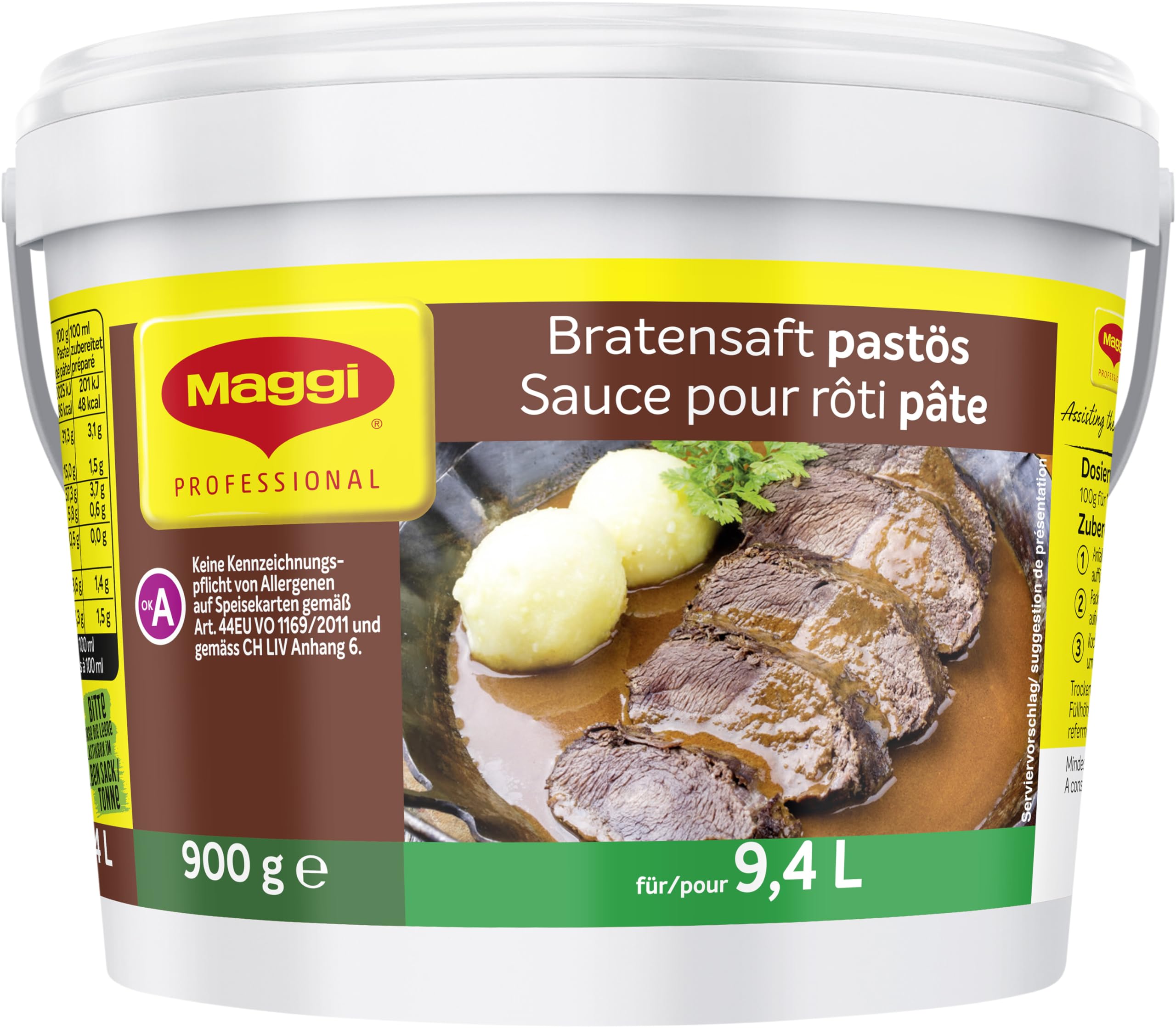MAGGI Professional Bratensaft pastös, keine kennzeichnungspflichtige Allergene, Ergiebigkeit 9,4 L, 1er Pack (1 x 900g GastroBox)
