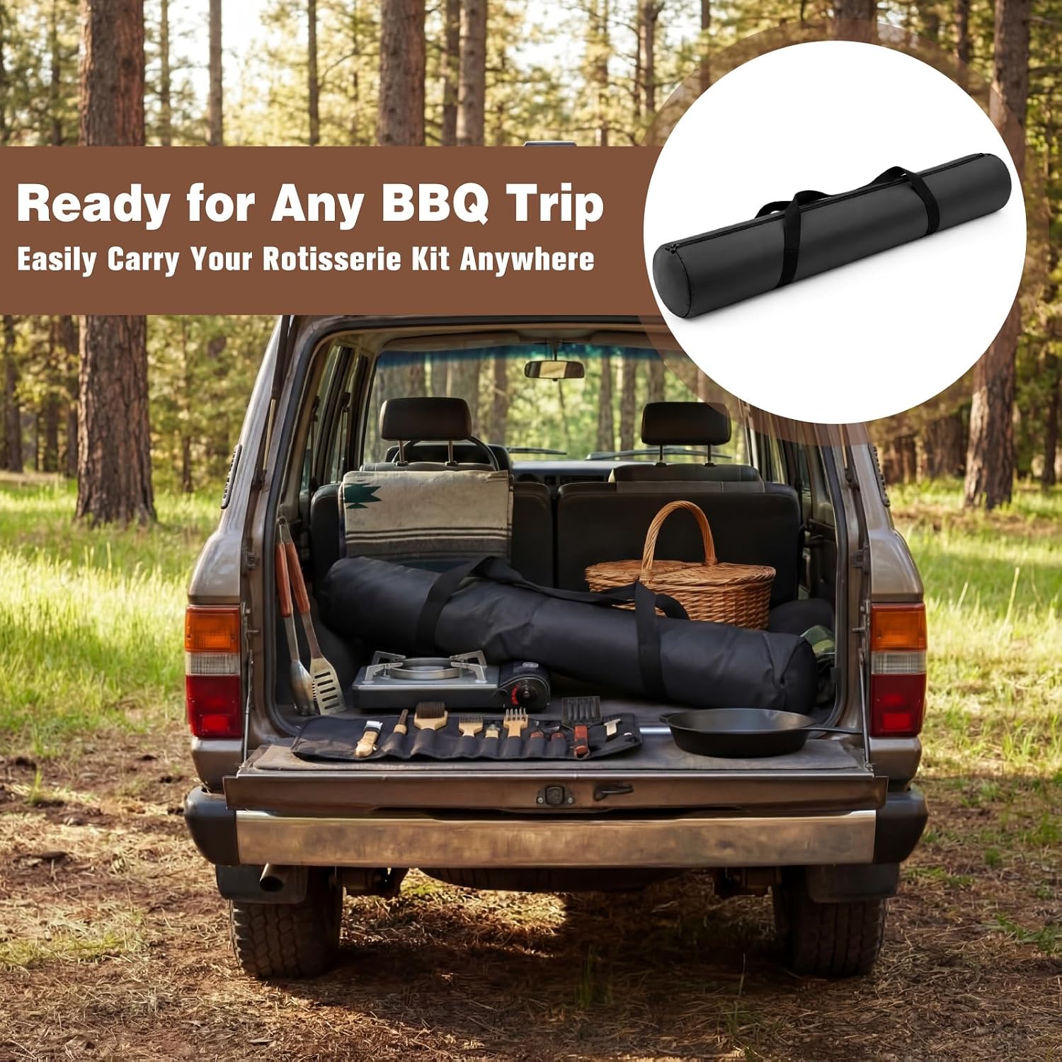 Abbylike 36 Inch PVC Heavy Duty Rotisserie Kit Storage Bag, Waterproof Grill Rotisserie Carrying Case with Reinforced Handles for Outdoor BBQ Grill Accessories