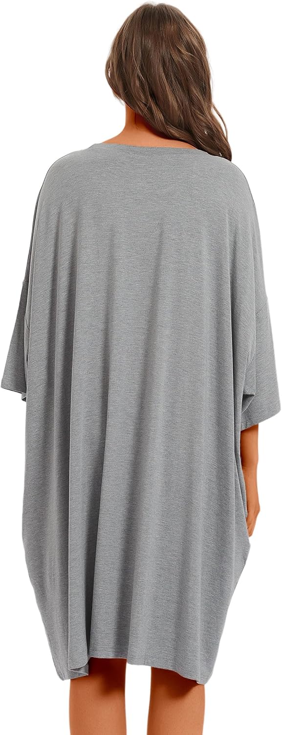 KFUBUO Plus Size Nightgowns for Women Oversized Sleep Tshirts Dress Short Sleeves Sleepwear With Pocket Fit S-5XL - Image 2