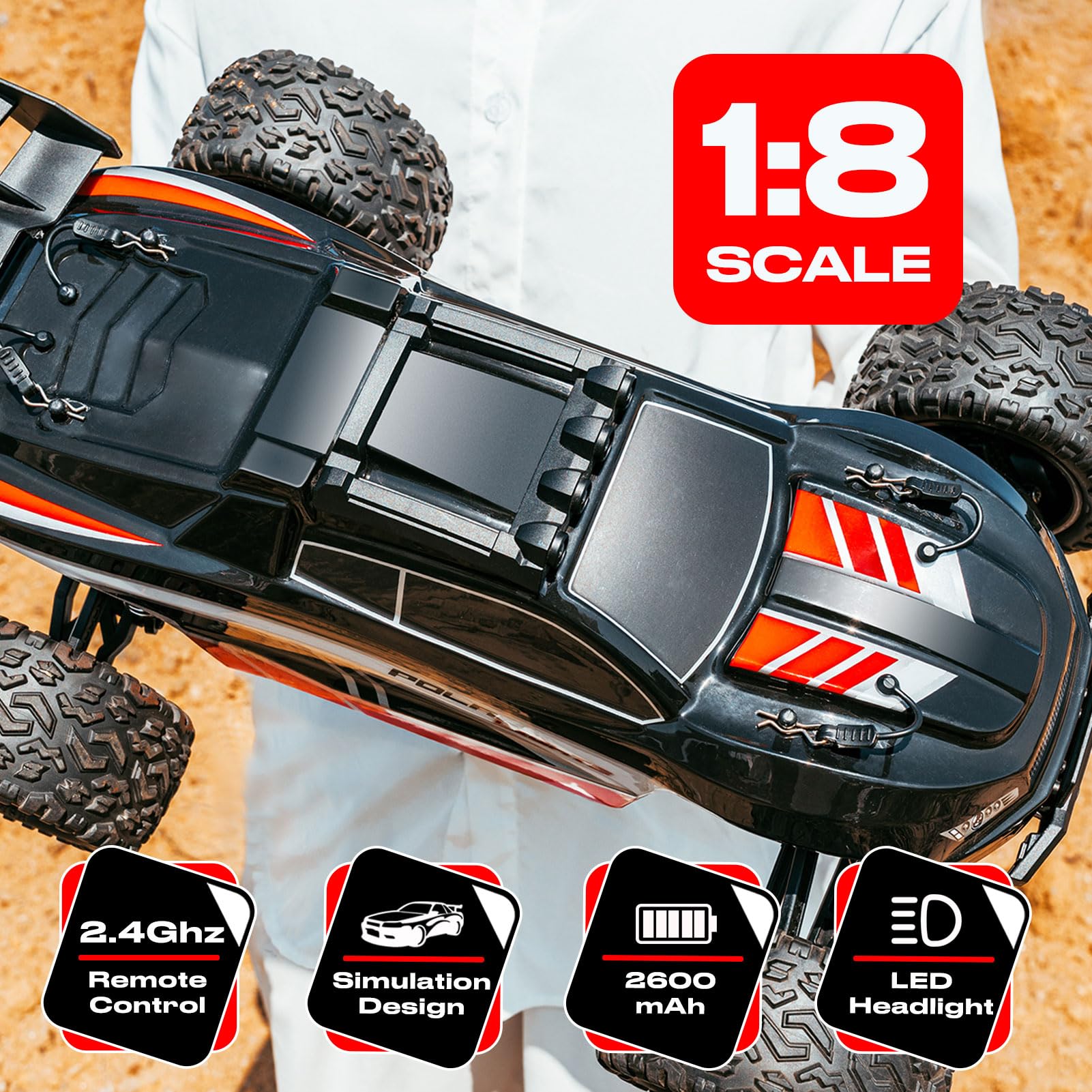 Coche RC Monster 1:8 Todo Terreno, 45+ KM/H, para Adultos y Niños, Regalo Cumpleaños
