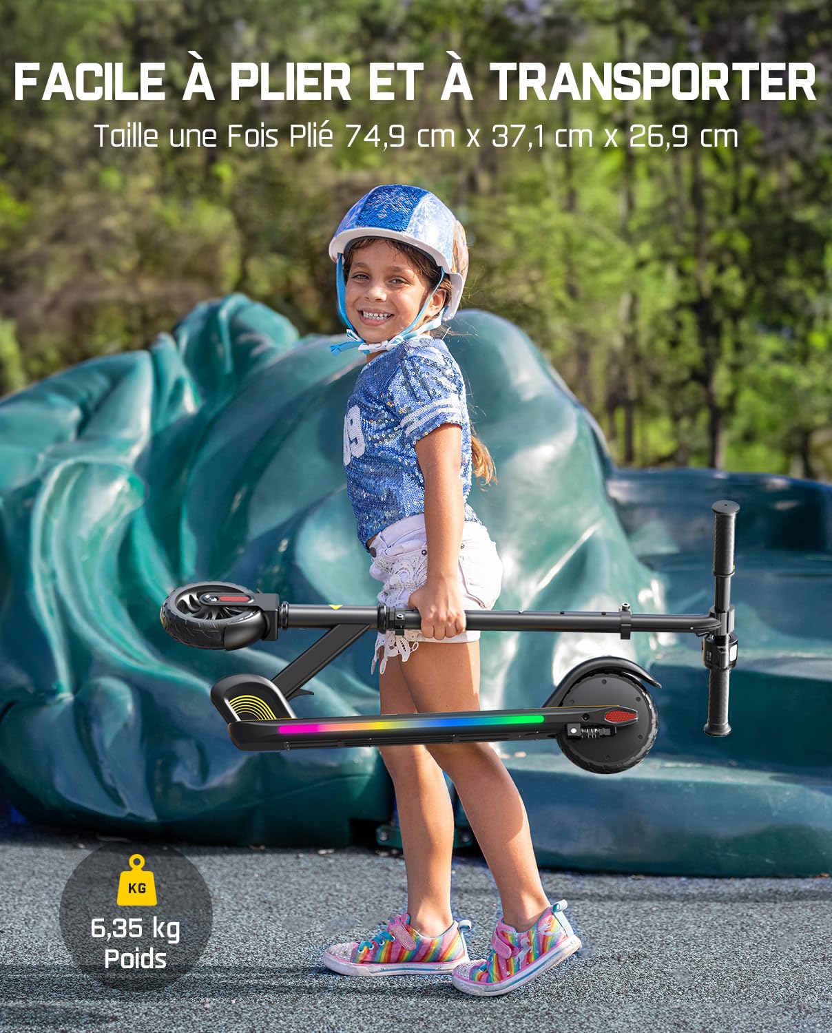 FanttikRide C9 Pro Trottinette Électrique Enfant 1,2-1,6 m, Lumières Arc-en-Ciel, Vitesses 8/13/16 km/h, Autonomie 8 km, Écran LED, Hauteur Réglable, Pliable, Charge maximale 60 kg