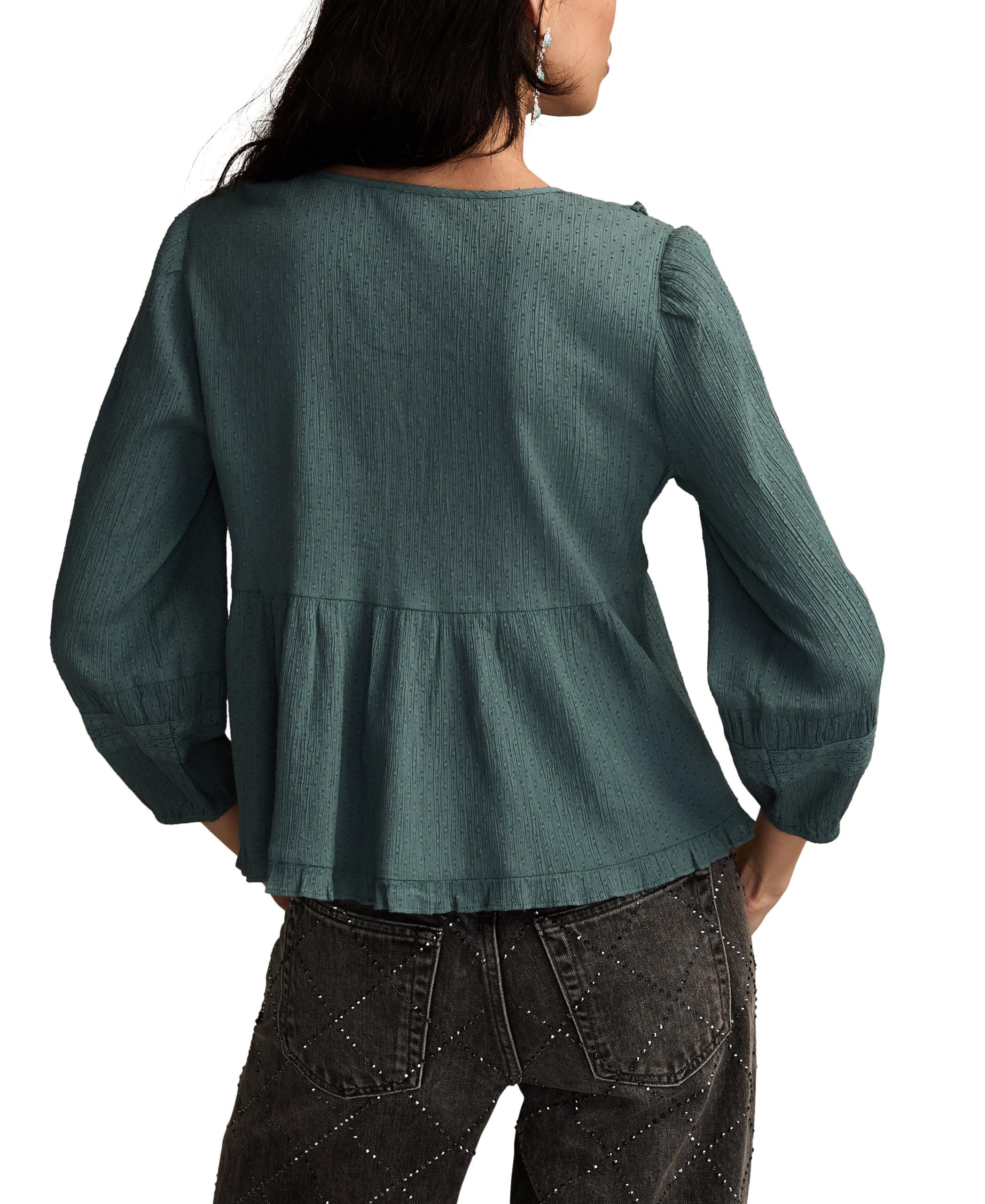 Lucky Brand Women's Long Sleeve Peplum Top