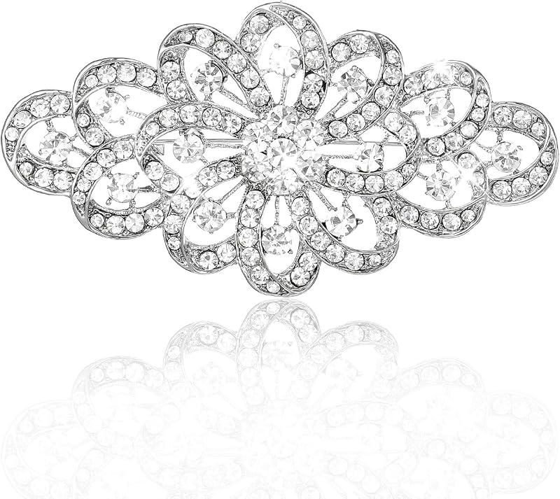 Broach for Wedding, Austrian Crystal Rhinestone Wedding Brooch 4 Inch Bridal Flower Ribbon Brooch for Women Formal Events Accessory