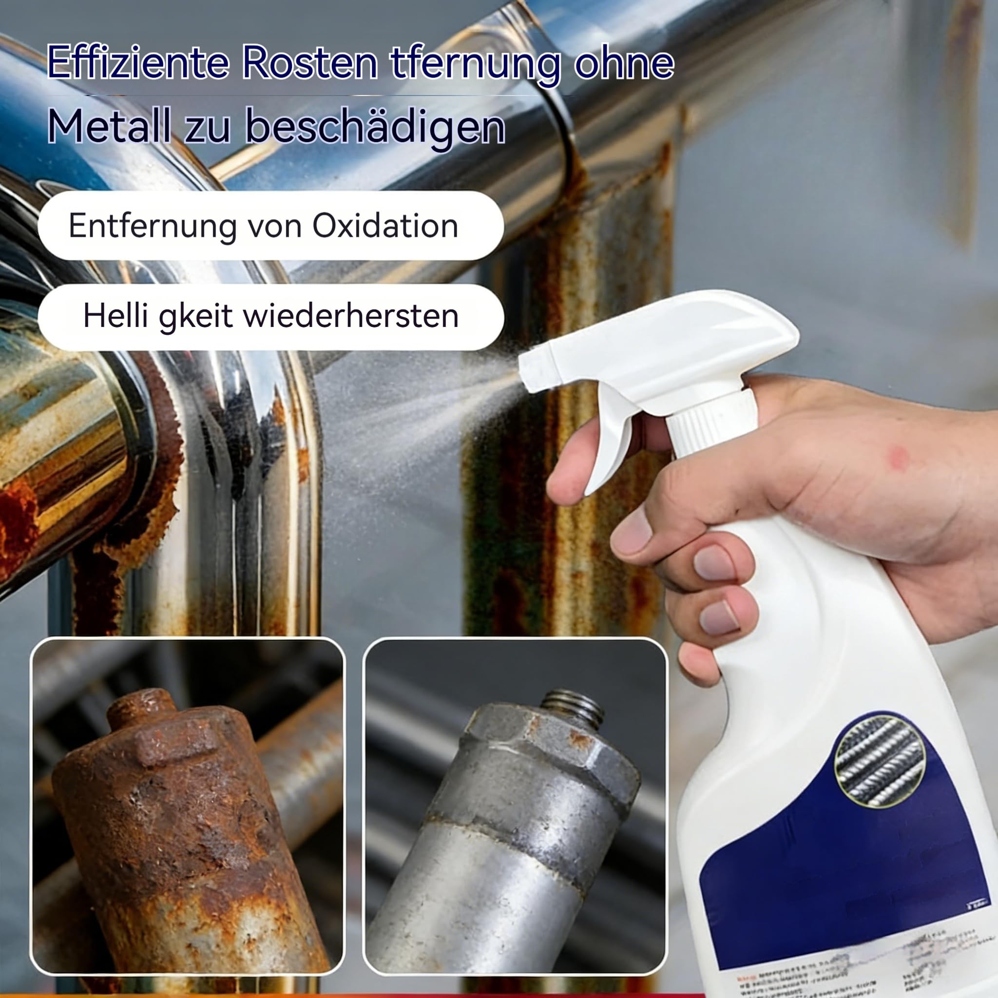 Spray antiruggine altamente concentrato, per acciaio e ferro, rimozione rapida della ruggine, potente rimozione della ruggine, 500 ml