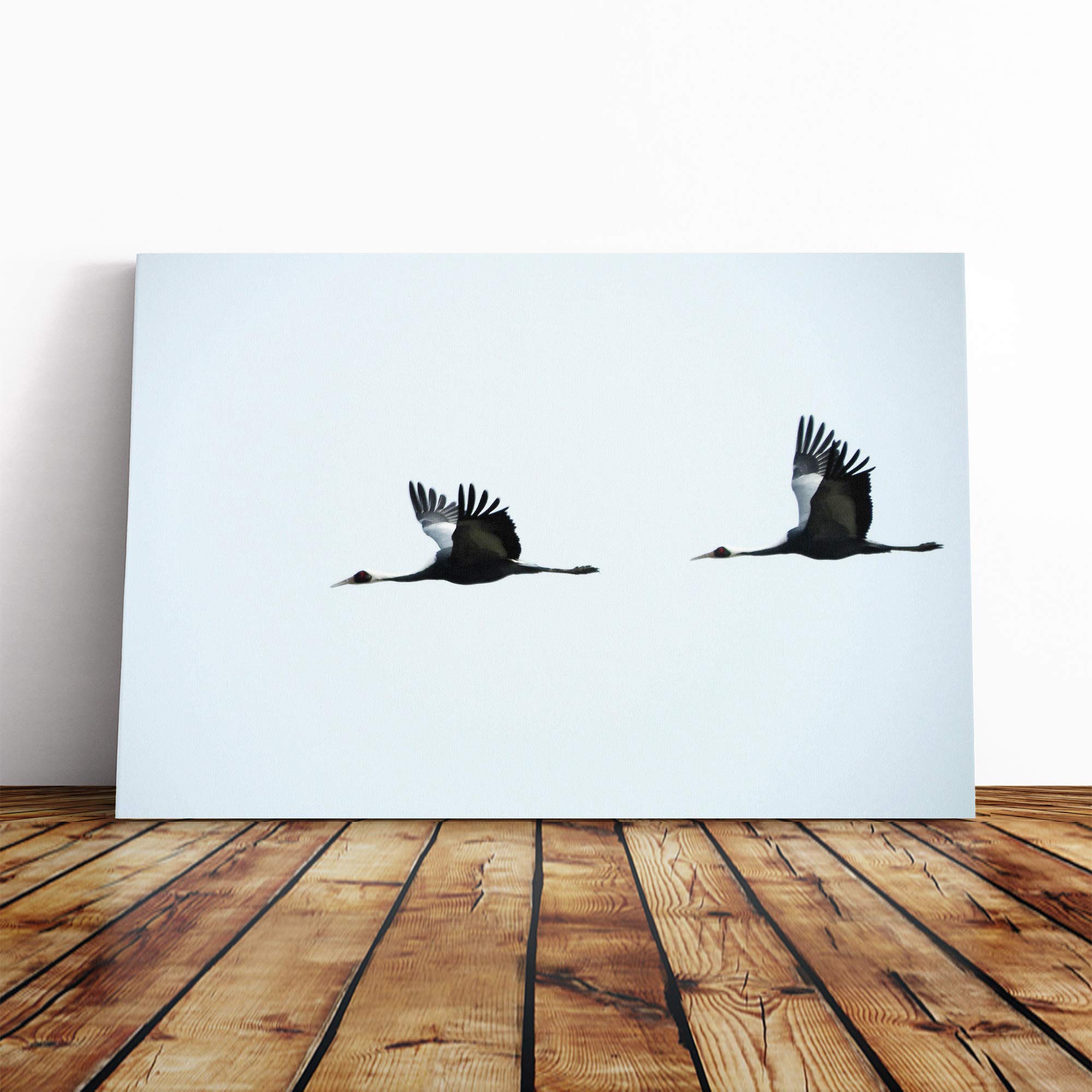 Flying Cranes Birds Canvas Print | Gallery Wrapped 30mm Frame Wall Art | 24x16 inches | Ready to Hang | Modern Bird Picture | Living Room Bedroom Lounge Office