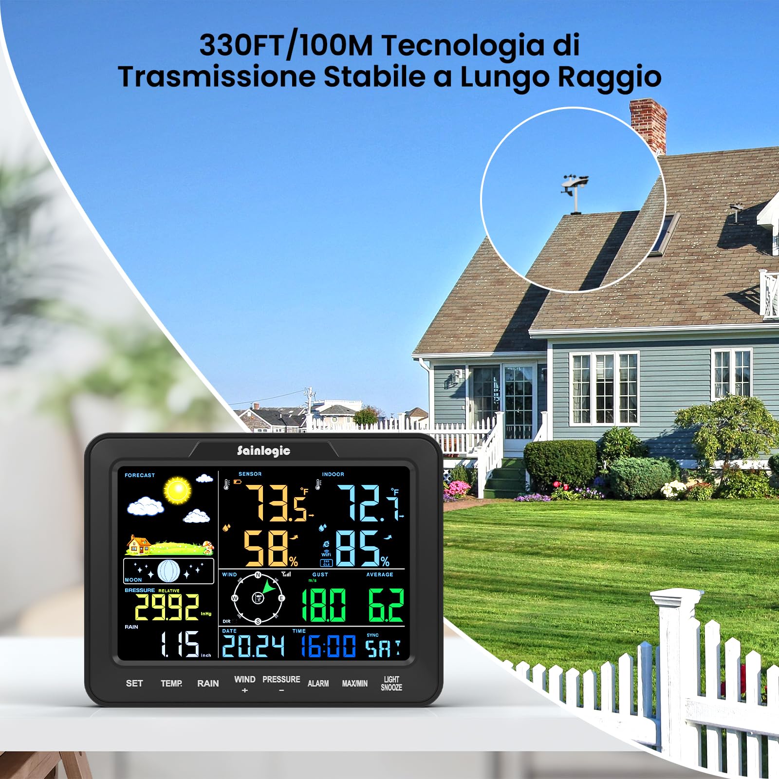 Stazione Meteo Intelligente Sainlogic Con WiFi E App Weatherseed – Previsioni IA 24/7, Allarmi In Tempo Reale, 2 Anni Di Dati