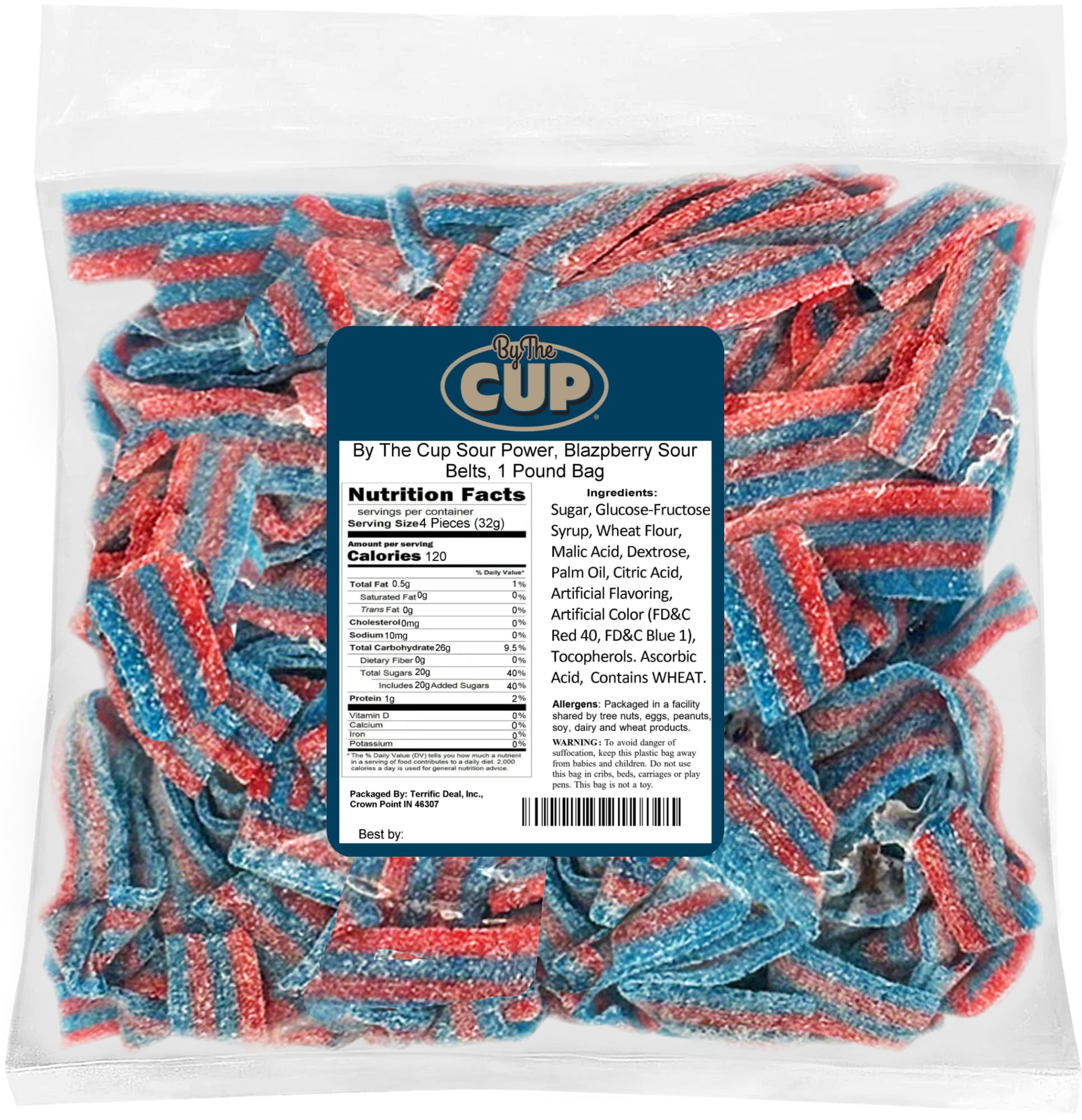 By The CupBlazpberry Sour Belts, 1 lb Bulk Bag