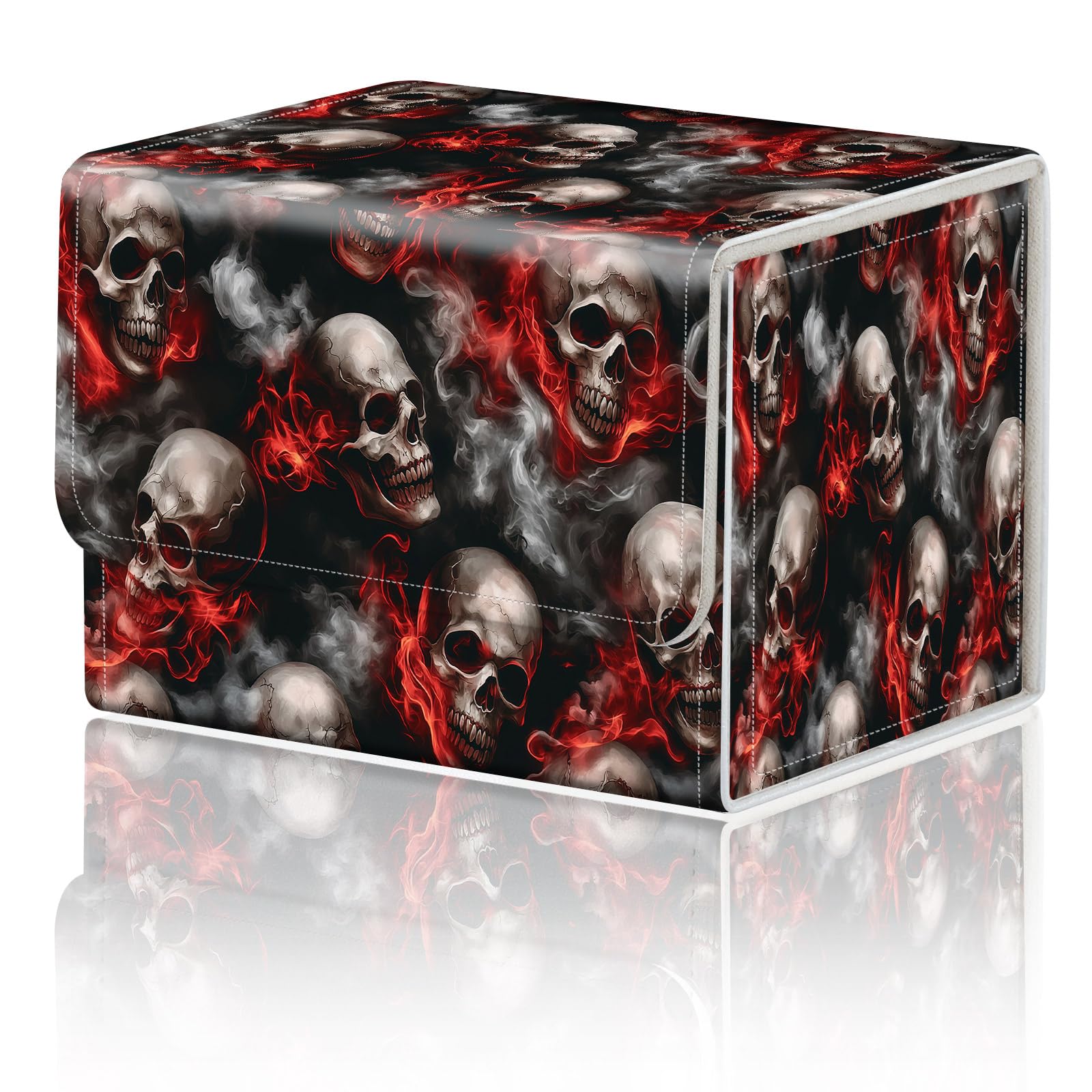 Card Game Storage Box for TCG Deck Box MTG Card Box Organizer Trading Card Case Commander Deck Box TCG Card Storage Box Magnetic Closure Creative Pattern Up to 200 Cards, Red Mist Skull Head — image 1