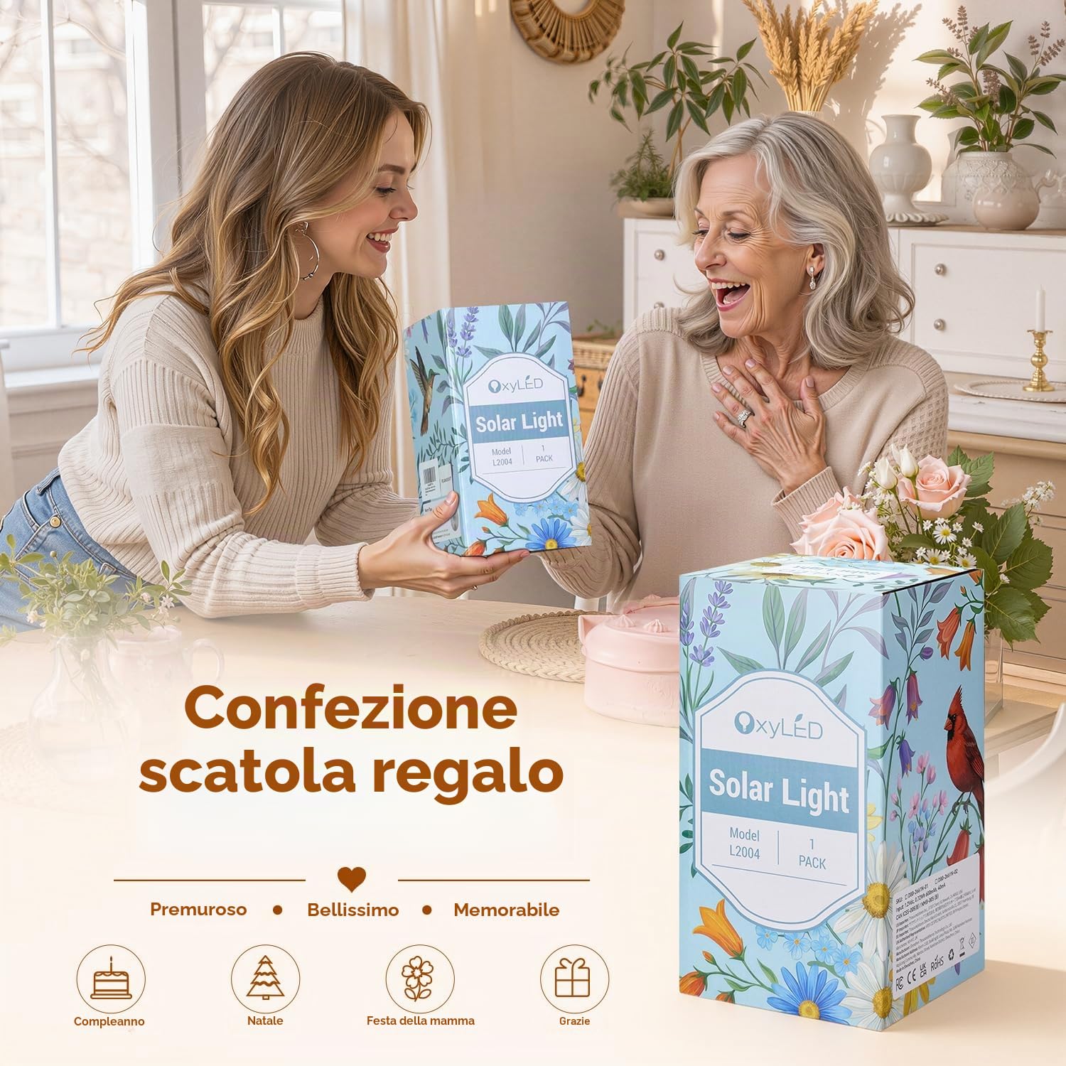 OxyLED Lanterne Solari da Esterno, Lanterne da Esterno con ON/OFF Automatici Impermeabili IP44, Luce Bianca Calda per Giardino Patio Sentieri e Decorazioni Natalizie Idee Regalo per Donna Cardinal