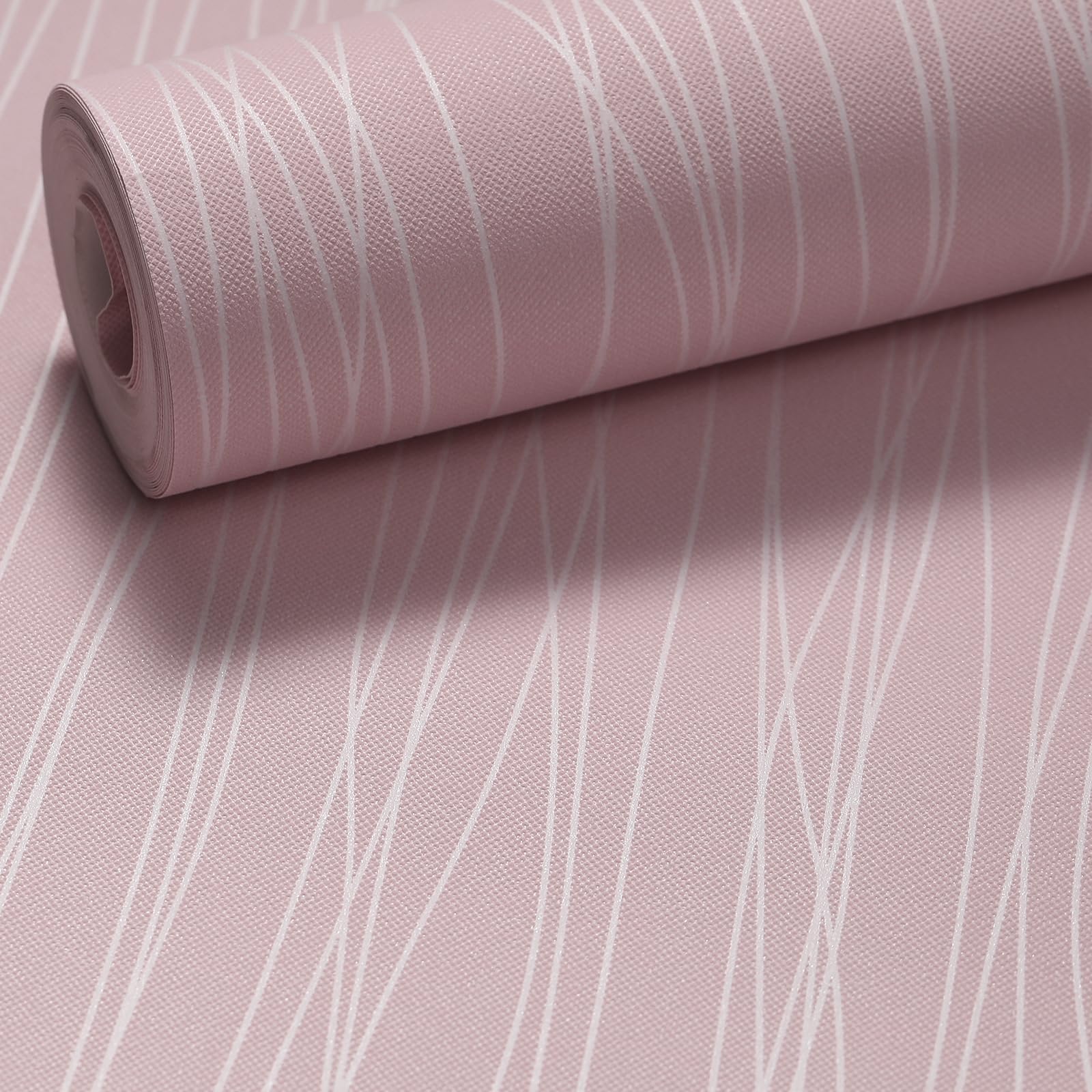 Swehooirt Blush Striped Wallpaper Modern Silver Metallic Striped Effect Wallpaper Flocking Textured for Bedroom Living Room TV Backdrop Hallway Lounge Hall