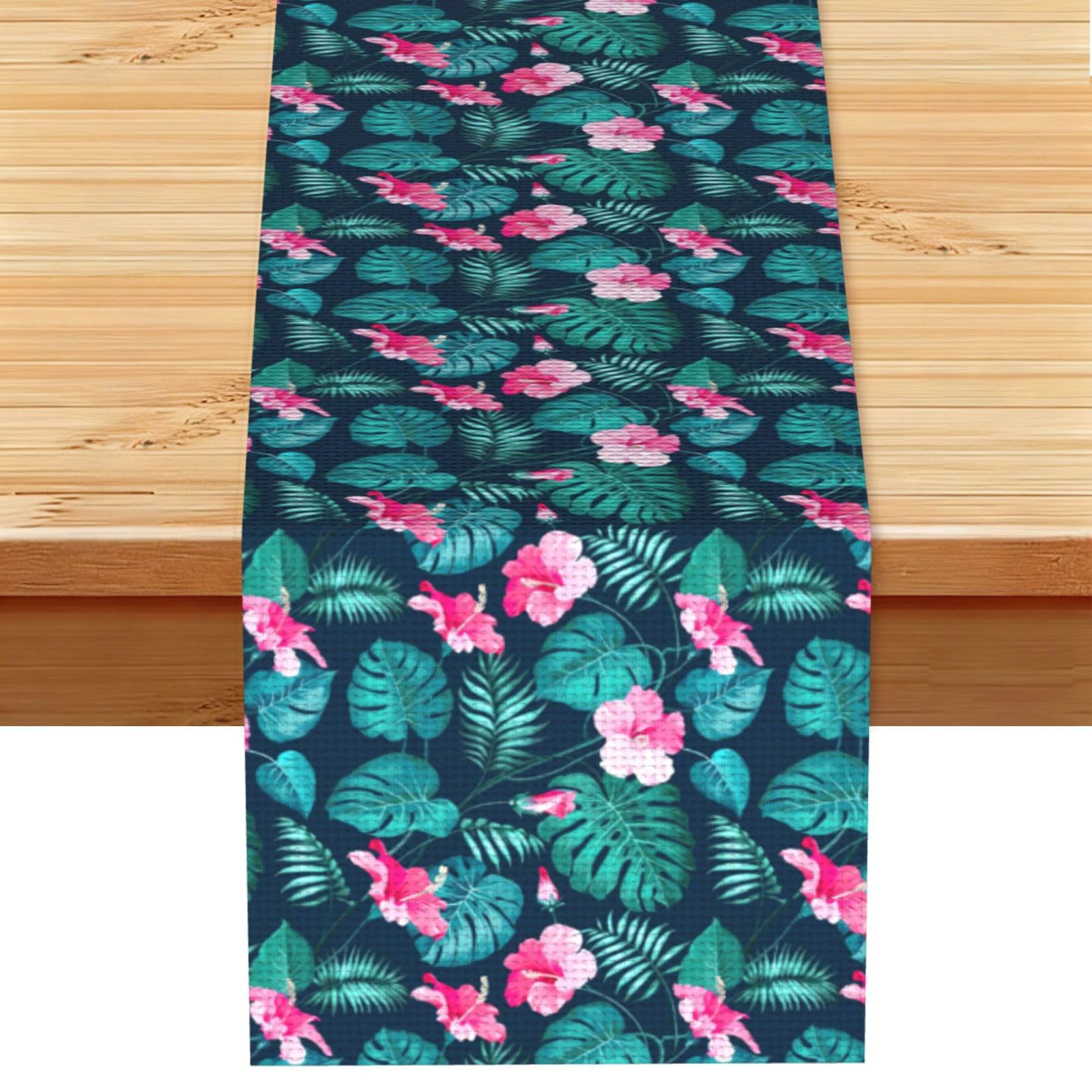 Hawaii Pink Flower Stylish Printed Table Cloth, Decorative Table Runner 13x72in for Home, Party and Banquet Home Decor