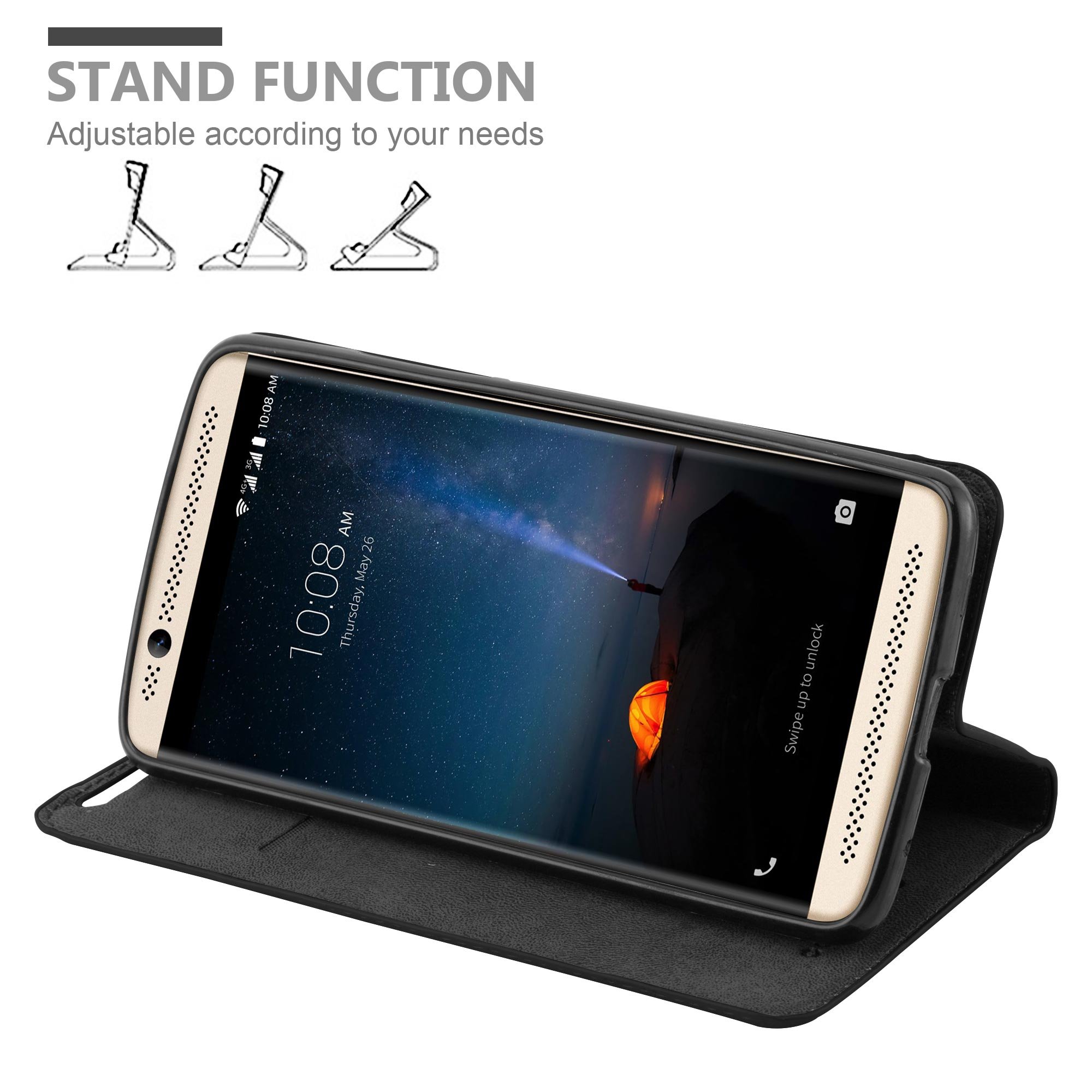 Cadorabo Custodia Libro Per ZTE Axon 7 Con Portafoglio - Colore Classy Argento - Chiusura Magnetica, Funzione Stand E Vani Per Carte - 3