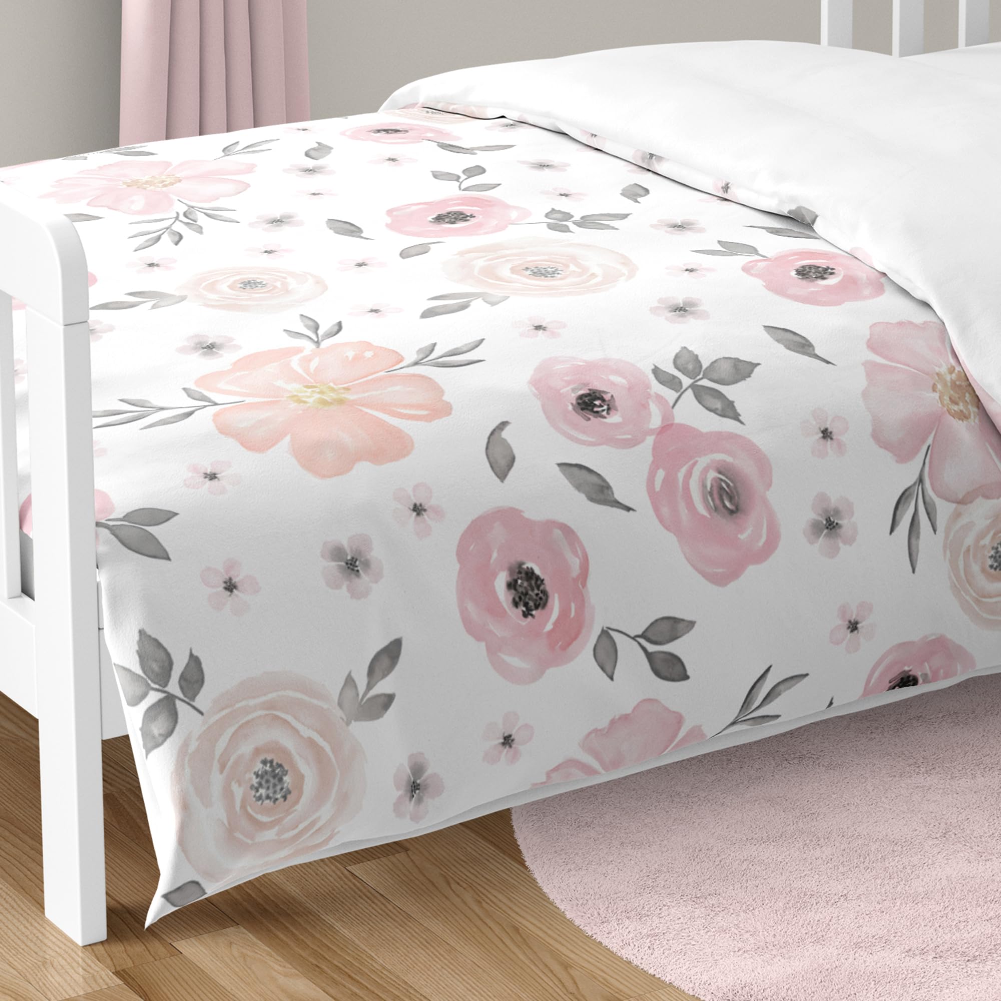 Sweet JoJo Spannbettlaken Für Mini-Kinderbett – Vintage Blumen Design In Rosa & Grün