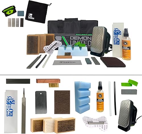 Demon Hyper - Kit de afinación de esquí y snowboard con hierro, bloque de cera de 1 libra y limpiador de base y afinador de borde Elite X para esquí