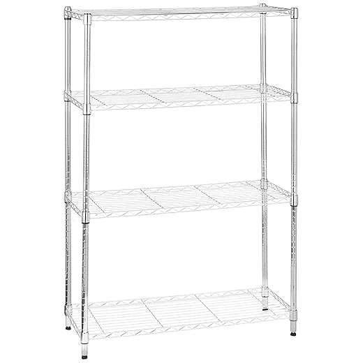 Amazon Basics 4-Shelf Adjustable Heavy Duty Steel Wire Rack Storage Shelving Organizer for Kitchen, Garage, 36" L x 14" W x 54" H, Chrome Silver