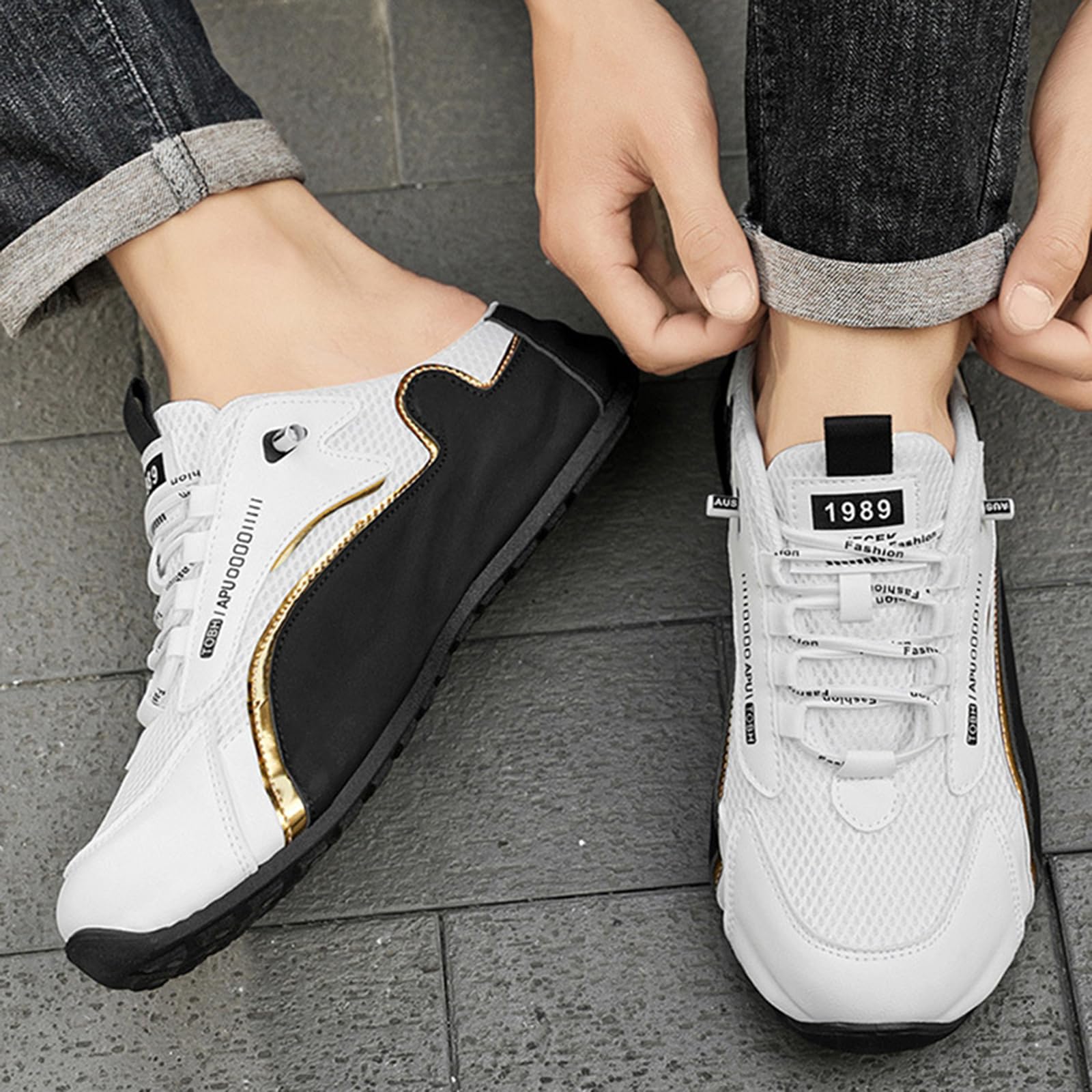 Uomo Backless Sneakers,Slip On Sneaker da Mule Uomo,Mens Slip On Mule Spring Summer,Casual Ed Elegante,Adatto per Sport Estivi,Passeggiate in Giardino