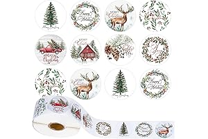 Whaline 1000 Piezas Pegatinas Navidad 1.5 Pulgadas Etiquetas Adhesivas Redondas de Navidad en Rollo