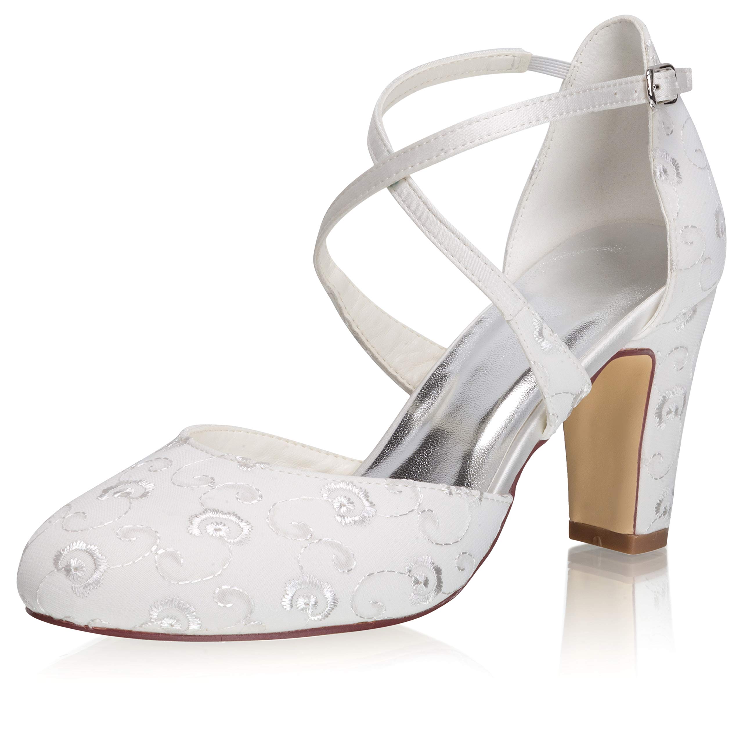 JIAJIA34216 Women's Bridal Shoes Closed Toe 2.95'' Block Mid Heel Satin Pumps Wedding Shoes