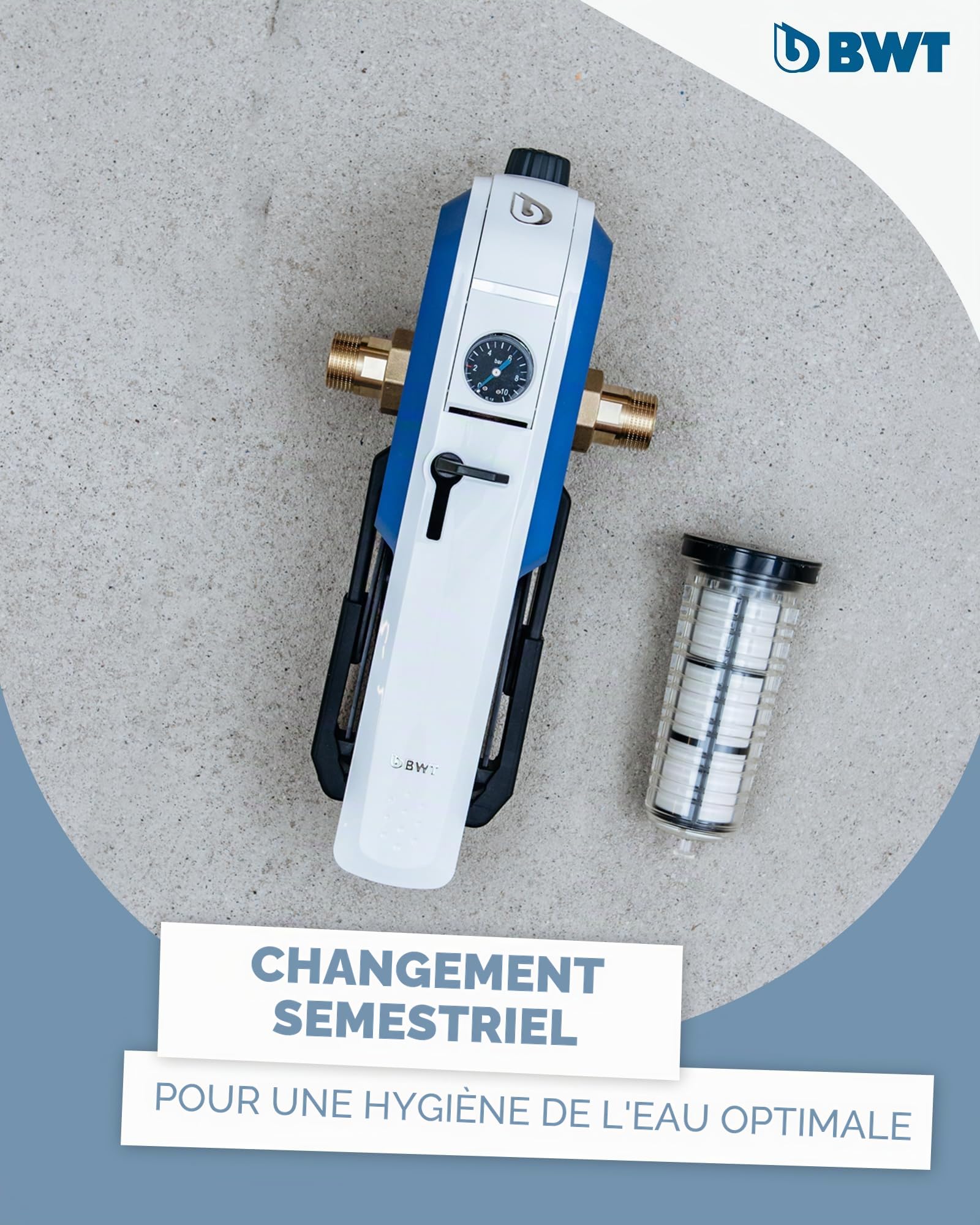 BWT E1 Hygienebox 820396 – Kit complet pour 1 an de durée de fonctionnement de votre station d'eau domestique préfiltre, comprend 1 tasse filtrante et 2 éléments filtrants