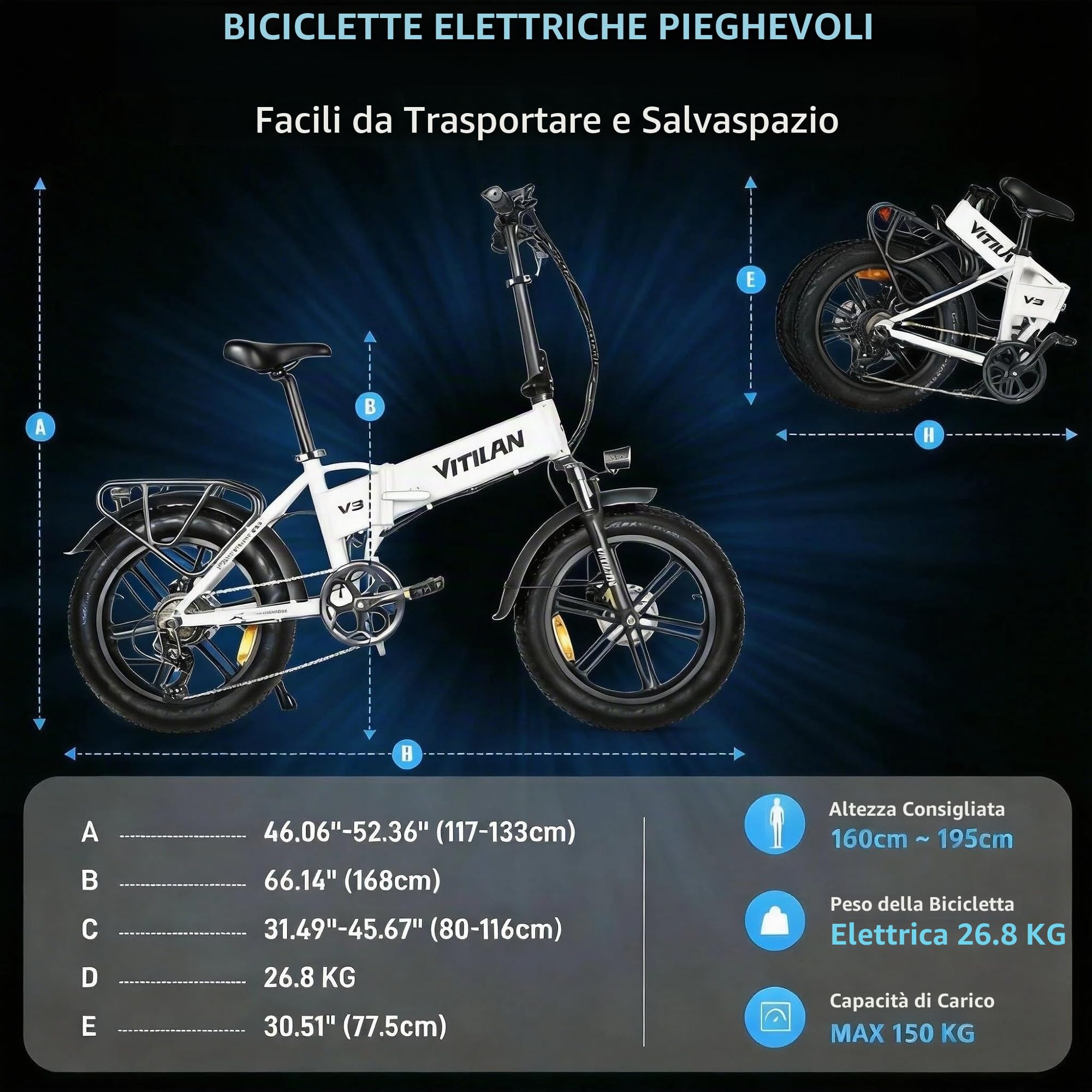 Bici Elettrica Pieghevole per Adulti, Motore Potente, 20"×4.0" Fat Tire, 48V Batteria, 7 Velocità, Autonomia 40-110km, Bicicletta Elettrica per Spostamenti urbani, Avventure All'aria Aperta