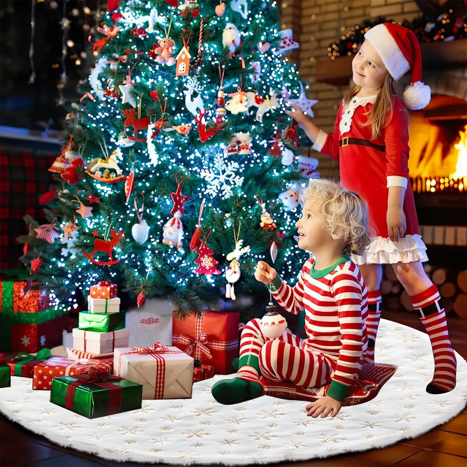 Panemy Copri Base Albero di Natale, Gonna Albero di Natale 90cm - Tappeto Grande Oro e Bianco - Copri Base per Albero (oro, 90 cm)