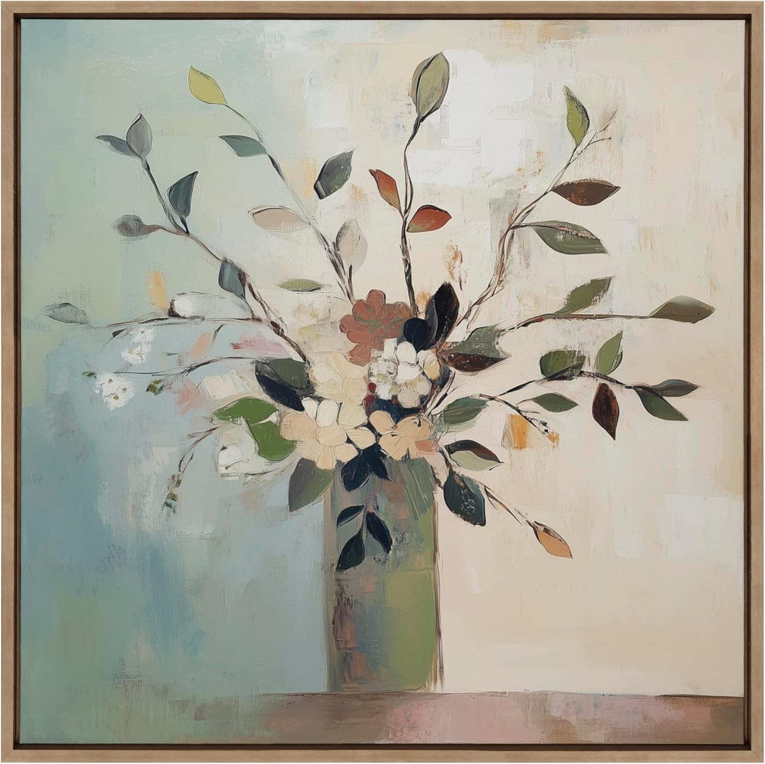 Kate and Laurel Sylvie Traditional Boho Floral Botanical II Framed Canvas Wall Art by The Creative Bunch Studio, 30x30 Gold, Soft Flower Bouquet Art for Wall
