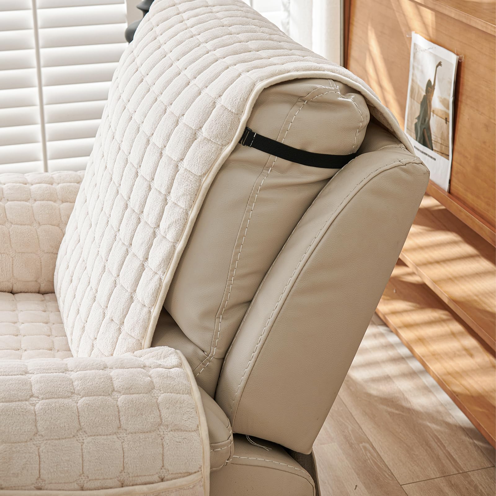 Funda para sillón Relax reclinable universal, funda para sillón de 1 plaza con bolsillos y elástico, funda para sillón con reposabrazos, protección antimanchas y antiarañazos, lavable, beige, 1 plaza