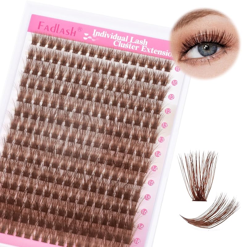 Cílios postiços em tufos castanhos FADLASH D Curl 80D, 10–18 mm, bandeja mista
