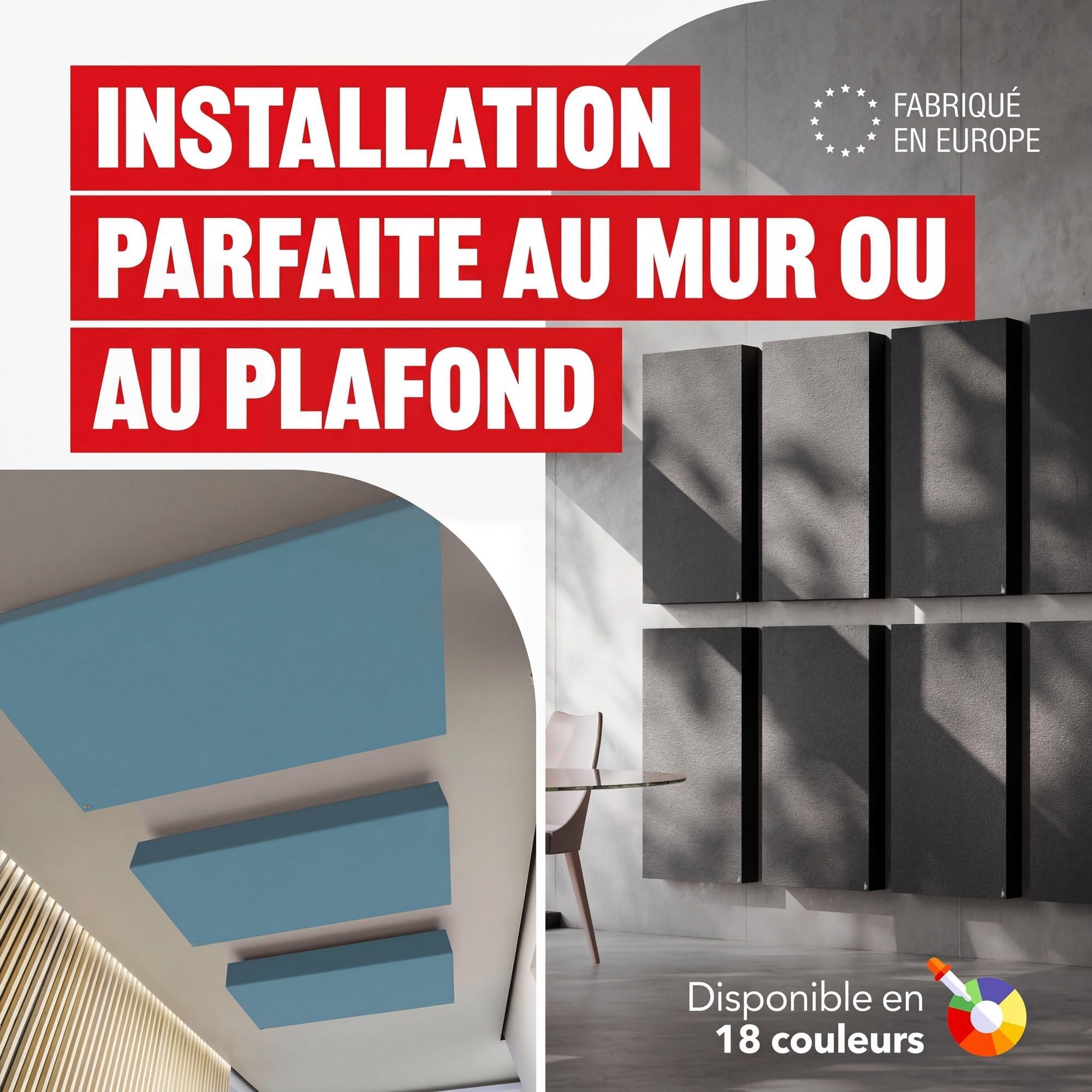 Addictive Sound Panneau Acoustique Mural Premium 100x50x11 cm, Ivoire | Classe A · laine Isover · kit mur/plafond inclus