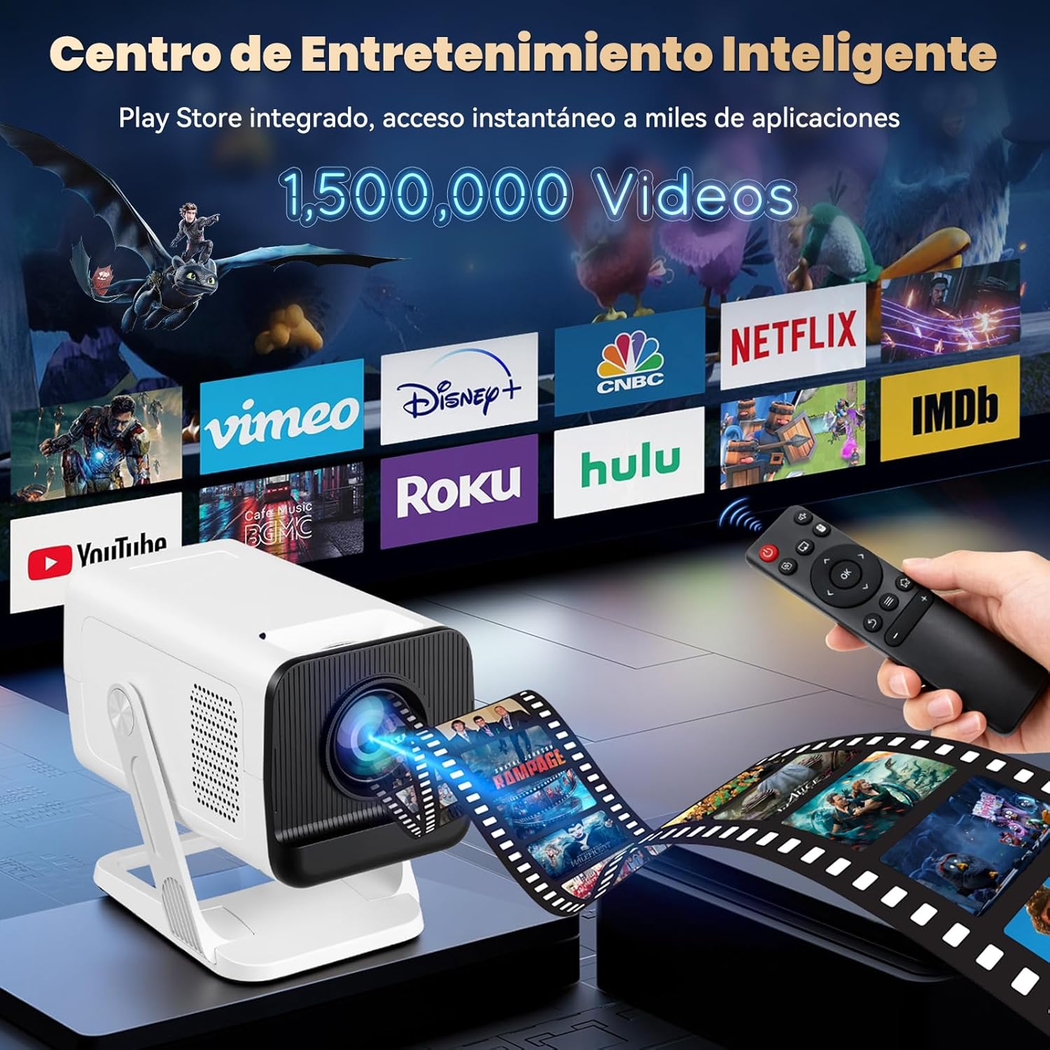 VUEKIME X1 Mini Portable Projector rear view showing HDMI, USB, and power ports.