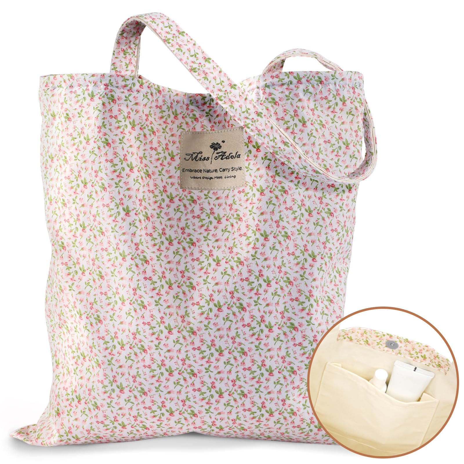 Miss Adola Aesthetic Cotton Tote Bag for Women - Reusable Shoulder Bag with Buckle Fabric Bag for Gym, Travel, Work