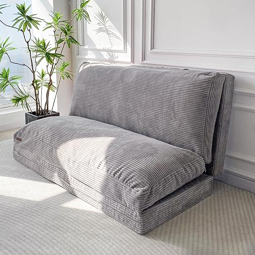 MAXYOYO Folding Sofa Bed, Floor Sofa Convertible Sleeper Chair with Washable Cover, Floor Couch Lounge Bean Bag Chair Bed for Living Room, Grey, 30x95 Inch