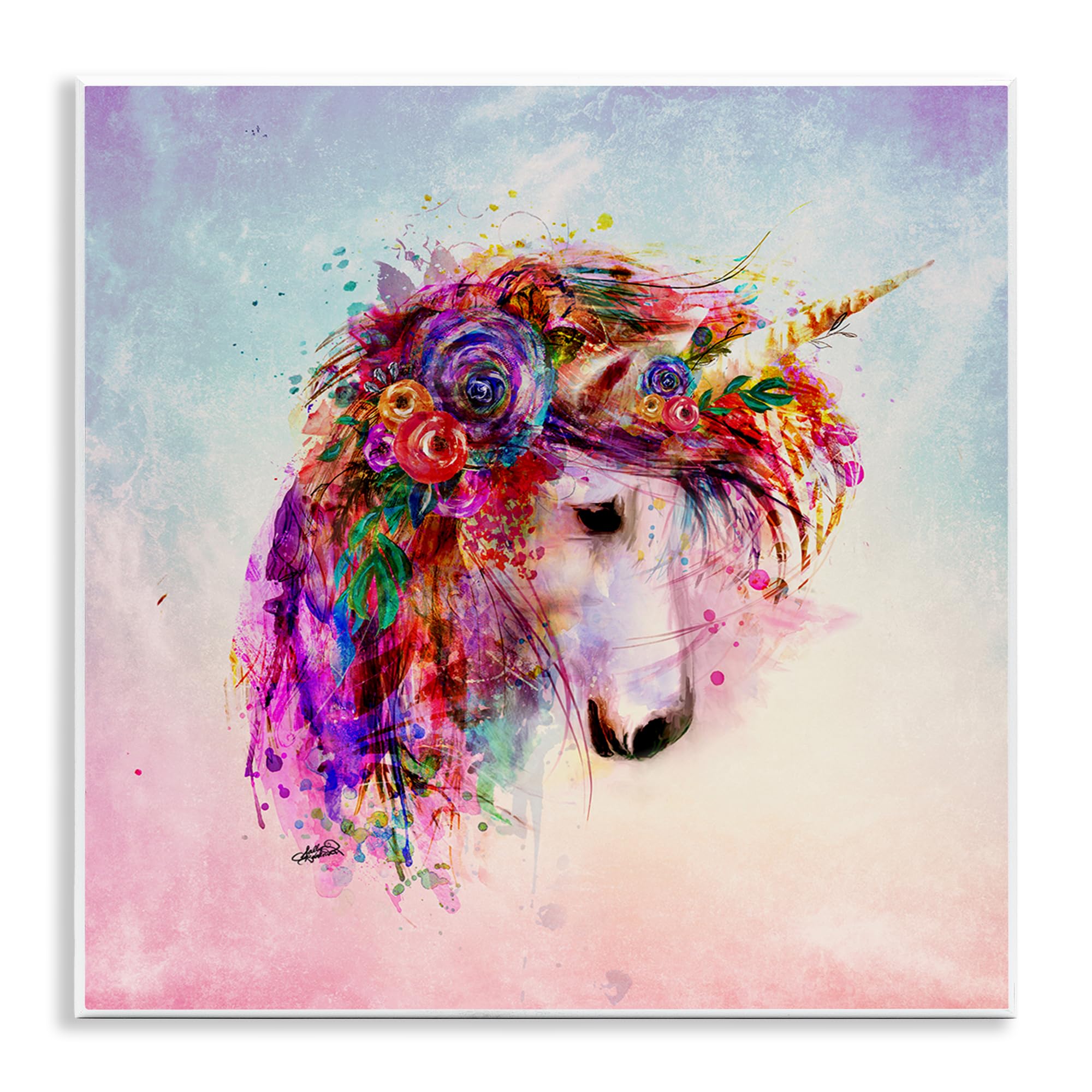 Amazon.com: Stupell Industries Abstract Unicorn with Florals Wall