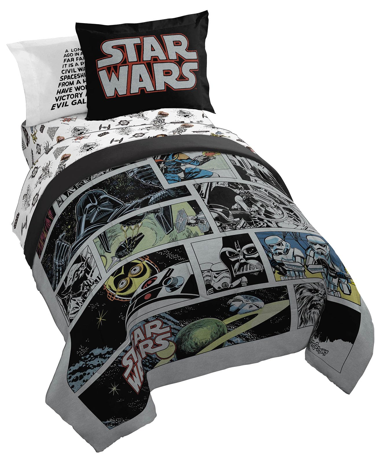 Jay Franco Star Wars Comic Book Full Size Comforter Set - 7 Piece Bedding Includes Sheet Set & Pillow Covers - Super Soft Cozy Kids Bedding