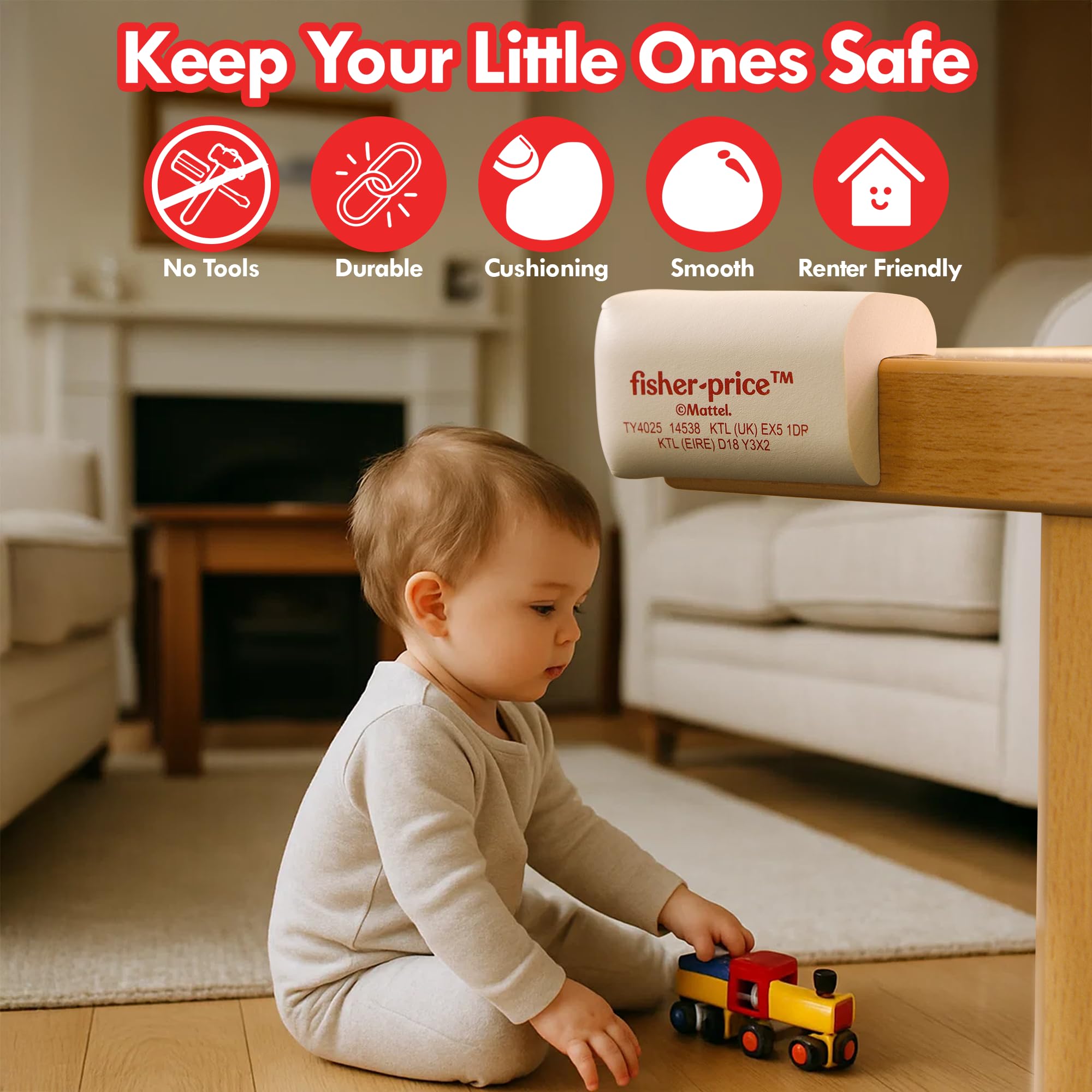 Fisher-Price Baby Safety Edge & Corner Protector Set, 2m Foam Saftey Strip for Table & Furniture Edges - Image 4