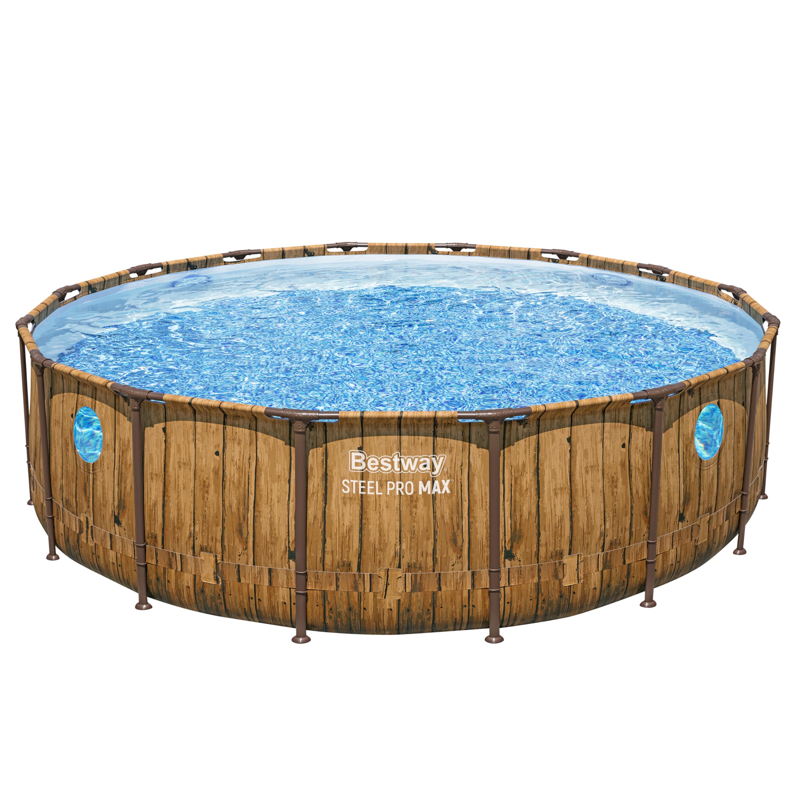 Bestway Steel Pro MAX Splashview Frame Pool Komplett-Set mit Filterpumpe Ø 488 x 122 cm, Holz-Optik (Pinie), rund