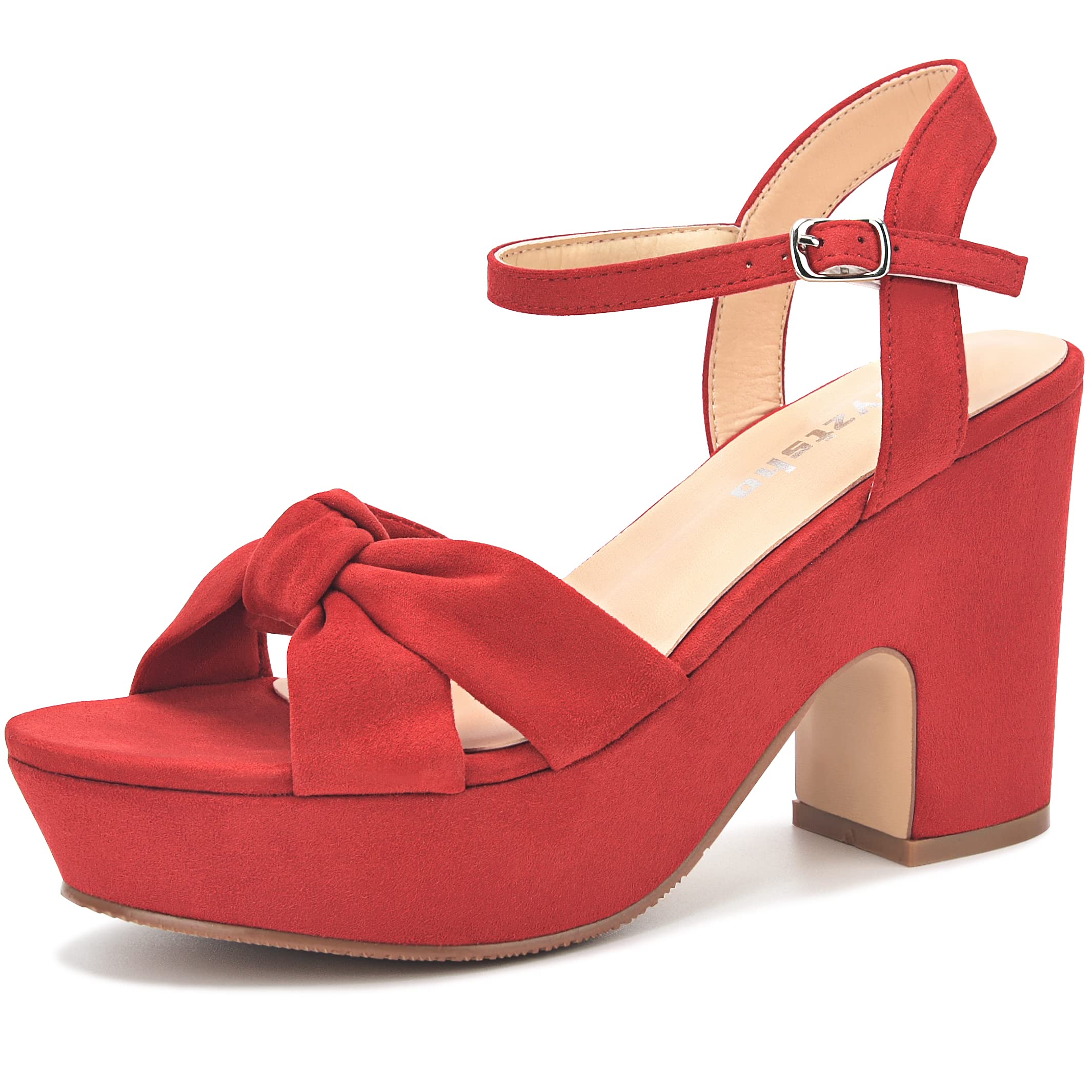 syztsho Women's Platform Heels Ankle Strap Sandals Peep Toe Suede Wedges Sandal Fashion Wedding Sexy Dress Block Chunky High Heel Pumps