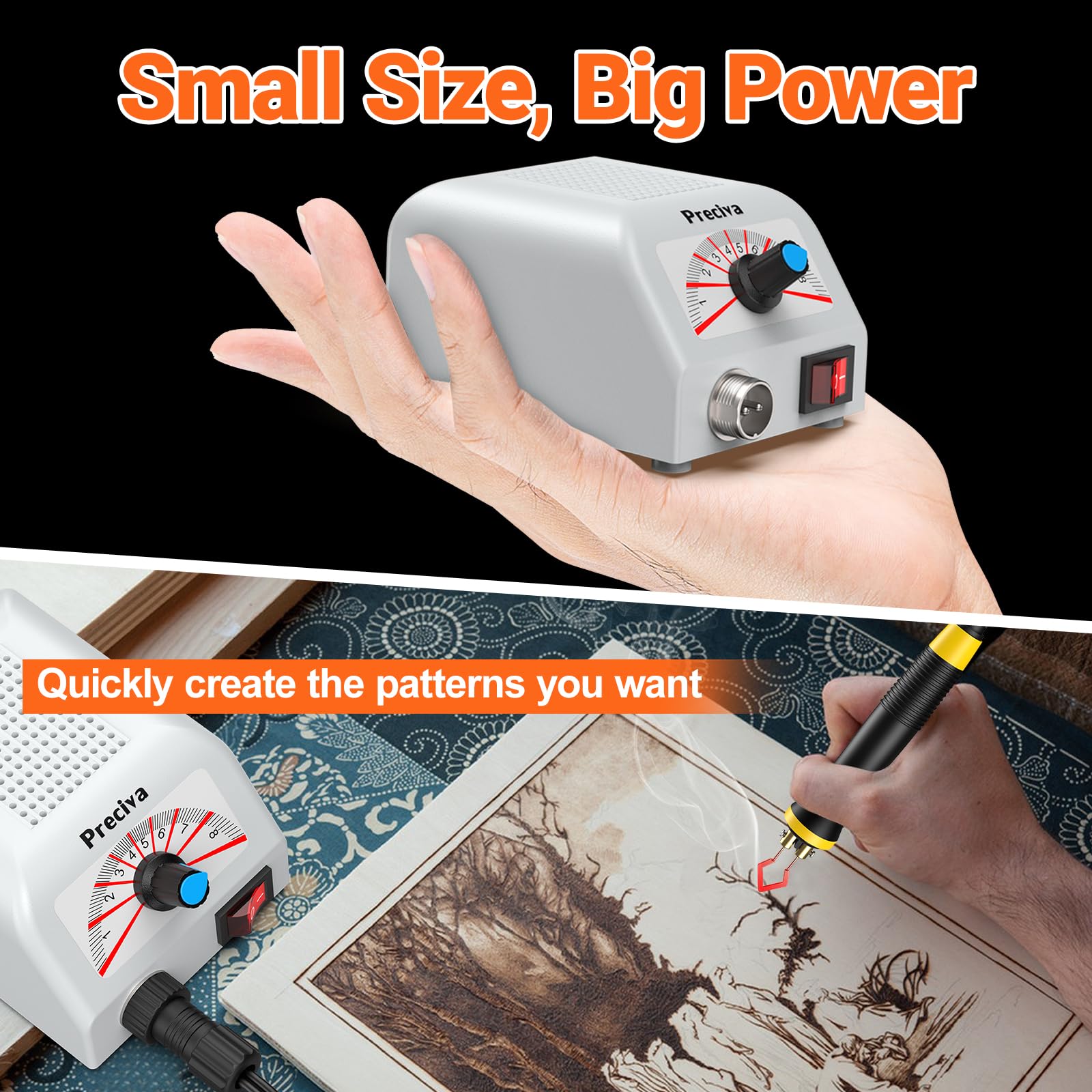 Preciva Kit Pirografico 25W Professionale per Legno, 30 Punte, 100-800℃ Regolabile, per Legno, Zucca e Bambu