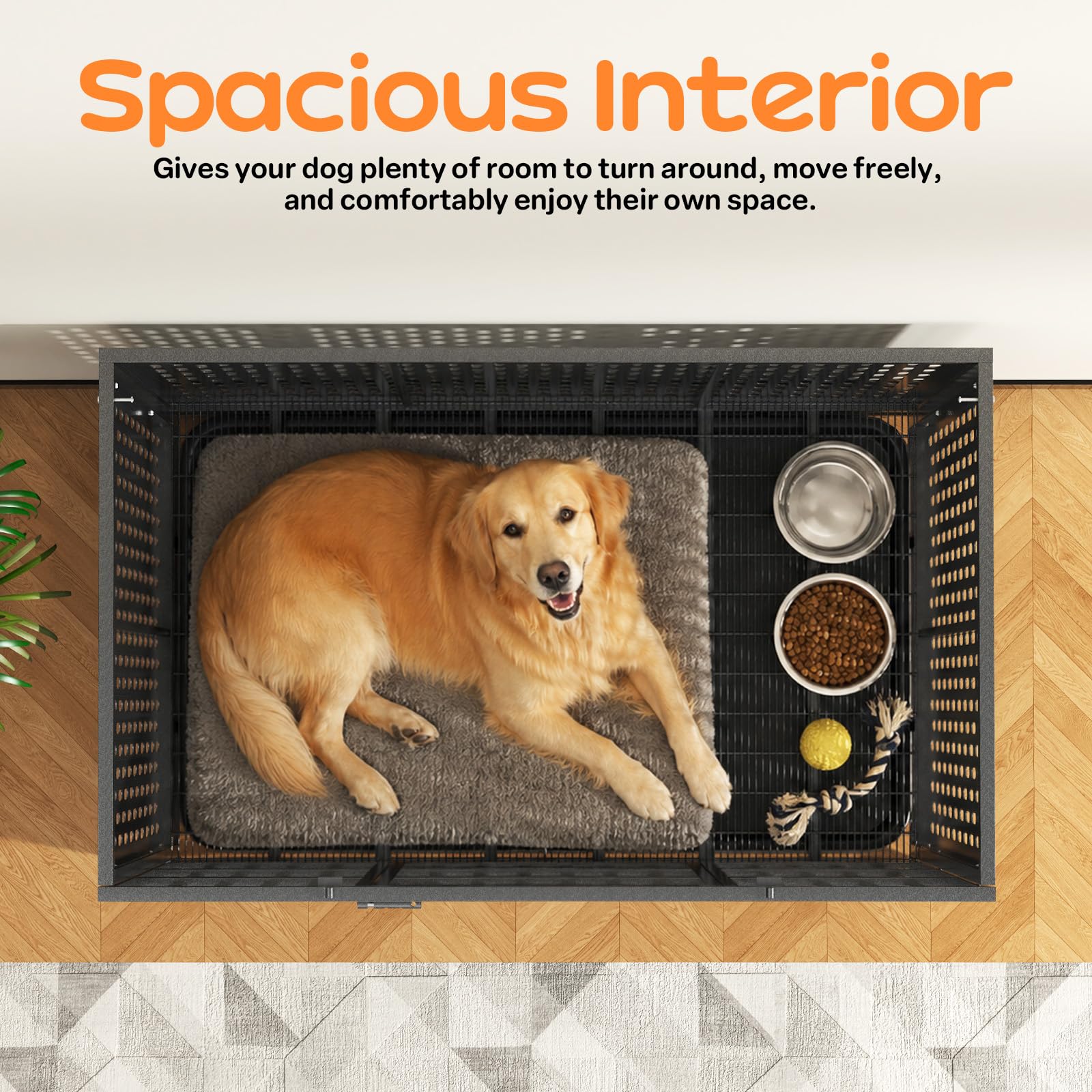 HIWOKK 48 Inch Heavy Duty Indestructible Dog Crate Steel Escape Proof, Indoor Double Door High Anxiety Cage, Kennel with Wheels, Removable Tray, Extra Large XL XXL - image 8
