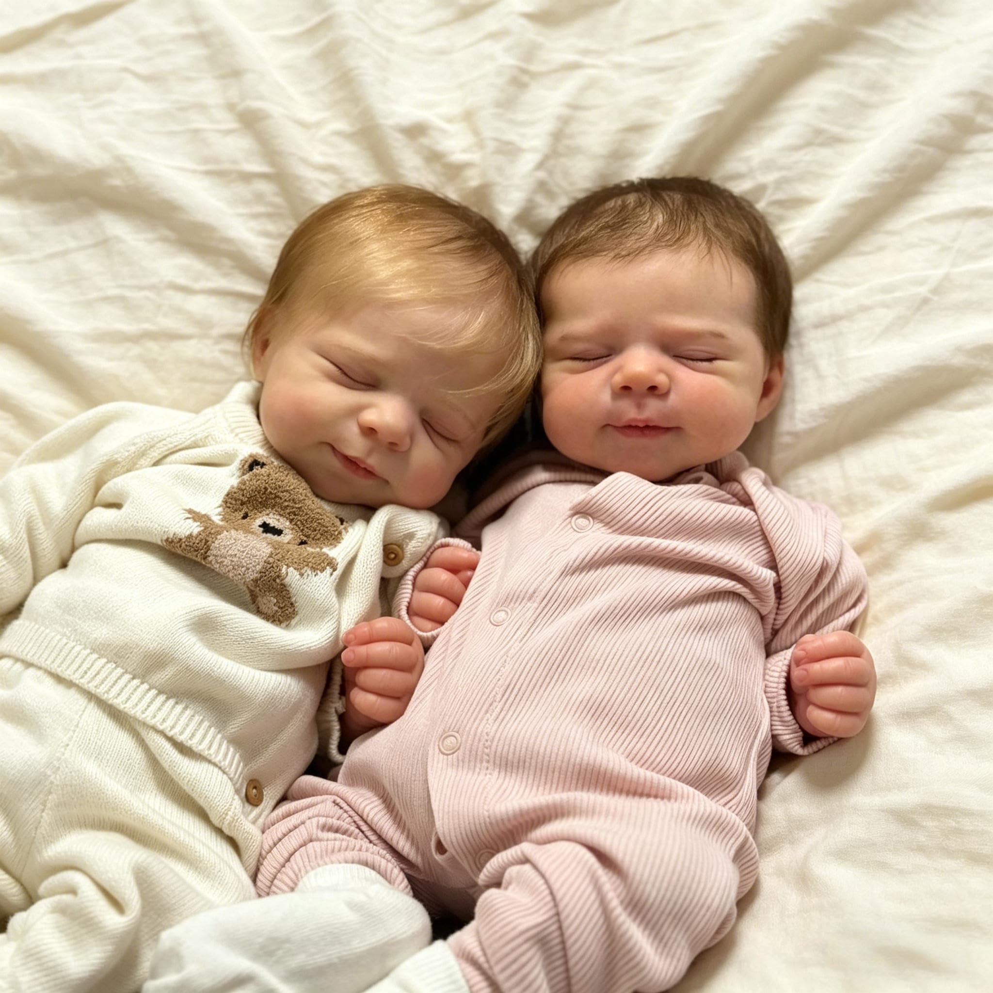 RXDOLL Realistyczne lalki Reborn Baby Dolls Twins, noworodki, 45 cm, winylowe, realistyczna lalka bobas z ukorzenionymi włosami, prawdziwe lalki, Reborn Twins, zestaw zabawek dla dzieci, prezenty