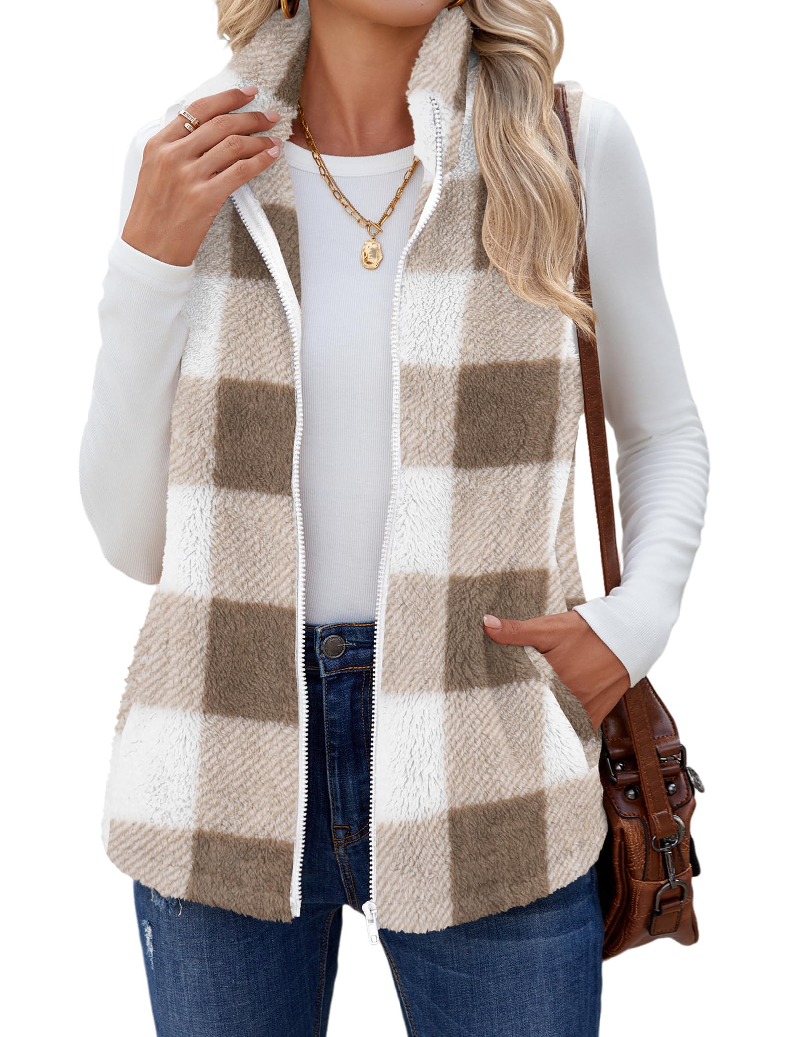 zeagoo Vest For Women Sleeveless Sherpa Fleece Jackets Lightweight Zip Up Fall Winter Coats With Pockets-picture-40