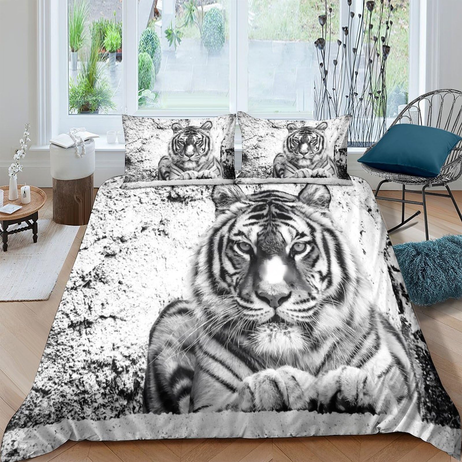 Ctjqhvkz Style-9 3D Printed Tiger Jungle Fitted Sheet Microfiber Soft Breathable Animal Art Mattress Cover Bedroom Dorm Decor Single（135X200cm）