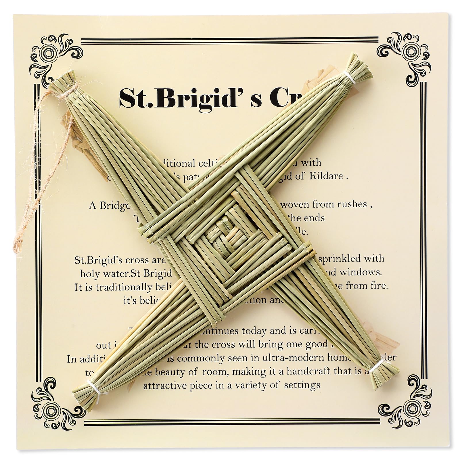 Bucherry St. Brigid's Wall Cross and Card All Natural Irish Gift Saint Brigid's Cross with History Card for Irish Blessing Gift Traditional Decor(Green,8 in)
