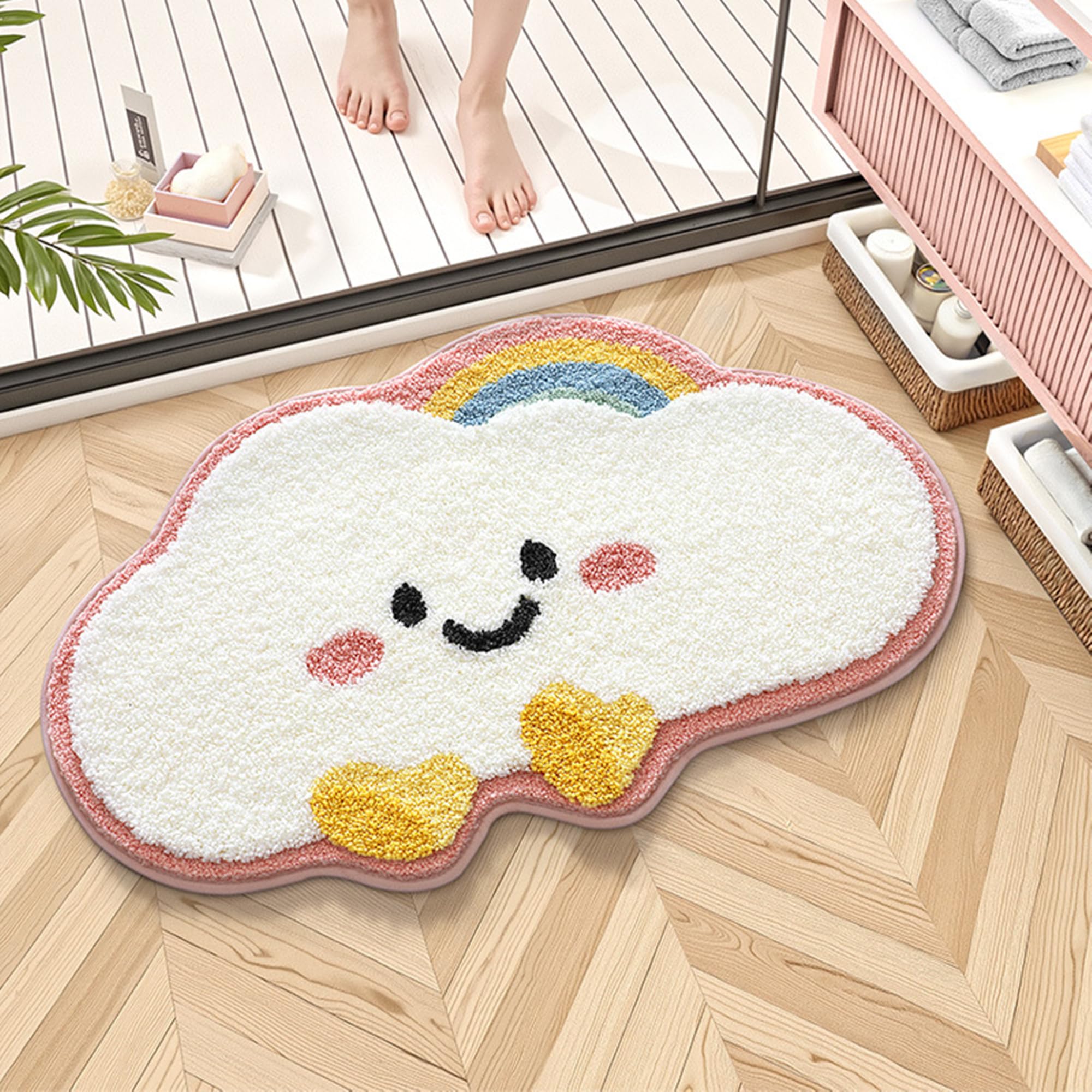 Trlyane Bath Mat, 50x80cm Cute Cloud Bath Mats Bathroom Carpet Super Absorbent Machine Washable Soft Shower Suitable for Kids Bedroom/Bathroom/Living Room/Kitchen Indoor Floor โ image 1